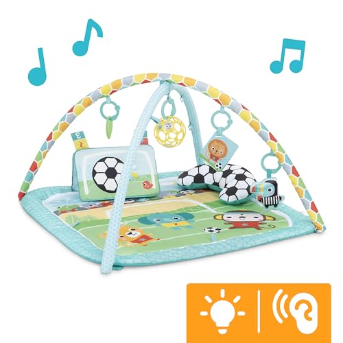 Bright Starts Grip & Kick Oball Activity Gym, Soccer Theme with Easy-Grasp Baby Toys, Baby Play Gym, Kick Pad with Activated Lights & Tummy Time Pillow, Unisex, Newborn+