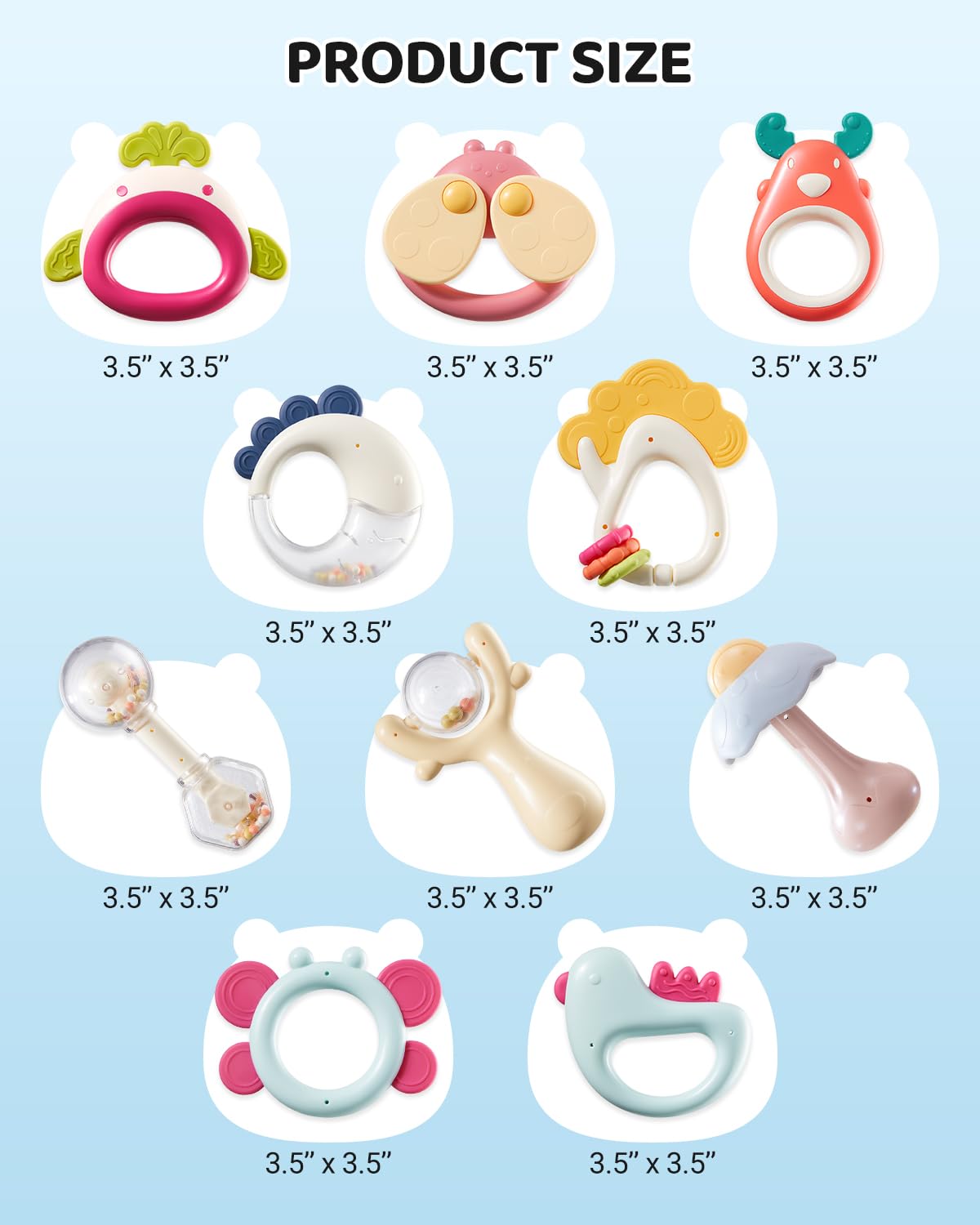 CrystCare Baby Rattles & Teethers Toys 10-Piece Set, Sensory Toys for 0-12 Months Newborn Infants,Developmental Baby Shower Gift with Gift Box for Boys and Girls(BPA Free)