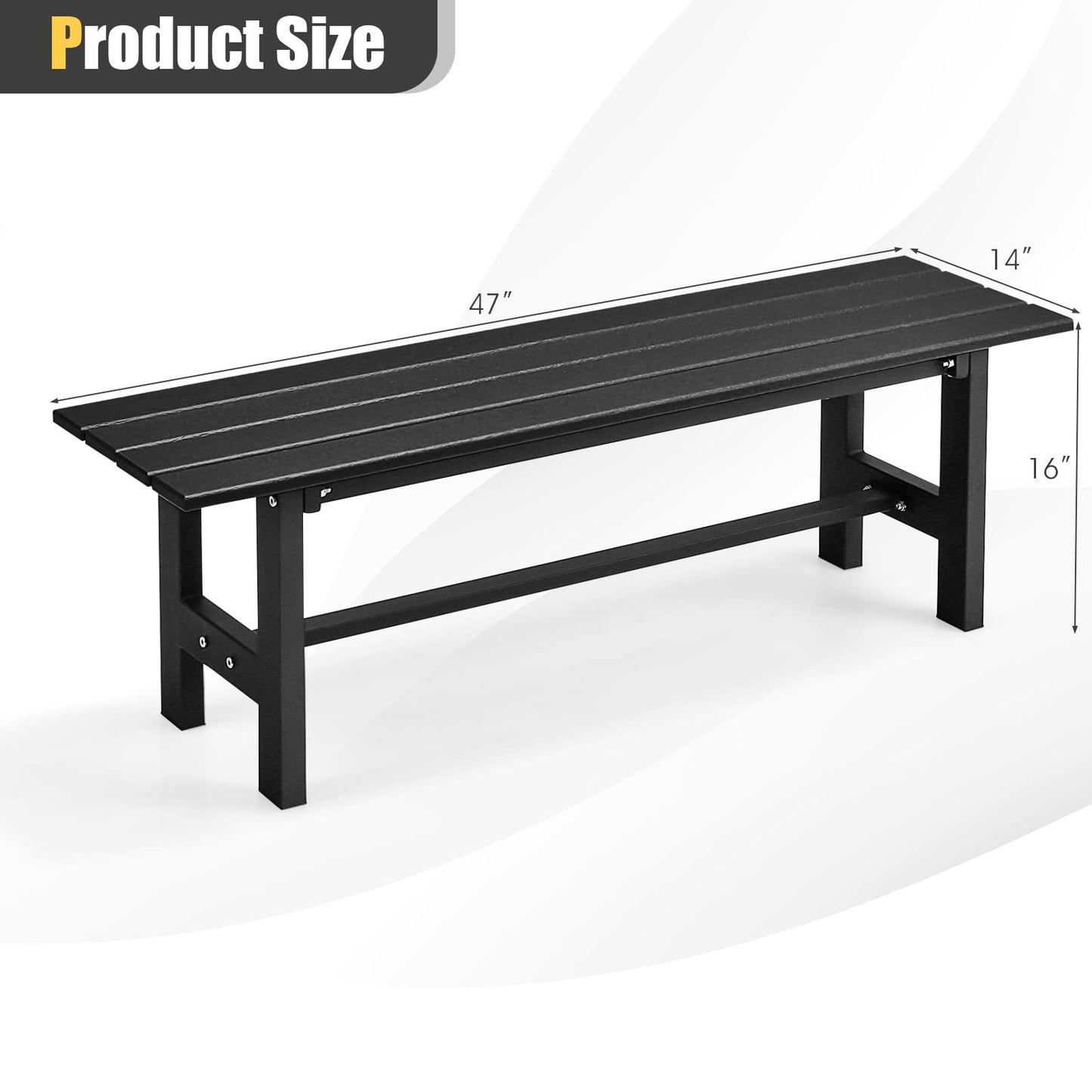 Giantex 2-Person Outdoor Bench Seat - Backless Patio Garden Bench, 47” Weatherproof Outside Chair with Slatted Seat, Metal Frame, 660 LBS Capacity, Dining Bench Chair for Yard, Park, Balcony, Black