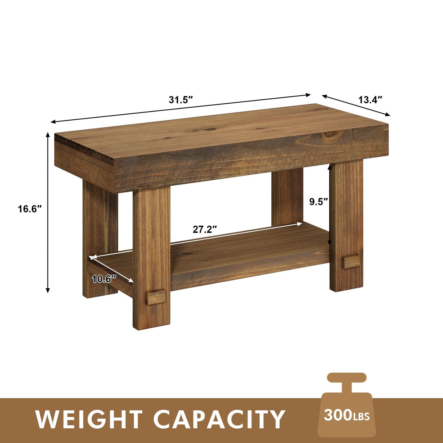 HOKYHOKY Solid Wood Entryway Bench - 31.5" Farmhouse Small Storage Benches, Narrow Bench Seat for Indoor, Entryway, Dining Room, Living Room and Hallway, Rustic Natural
