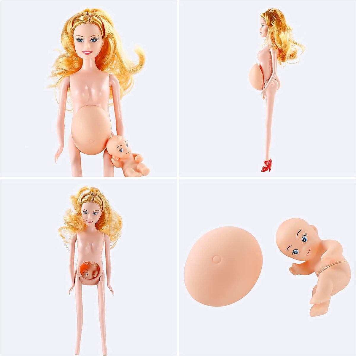 FunPa Pregnant Doll Have a Baby in Her Tummy Mom Doll Pregnant Mom Toy with Baby Doll Trolley (Blue)
