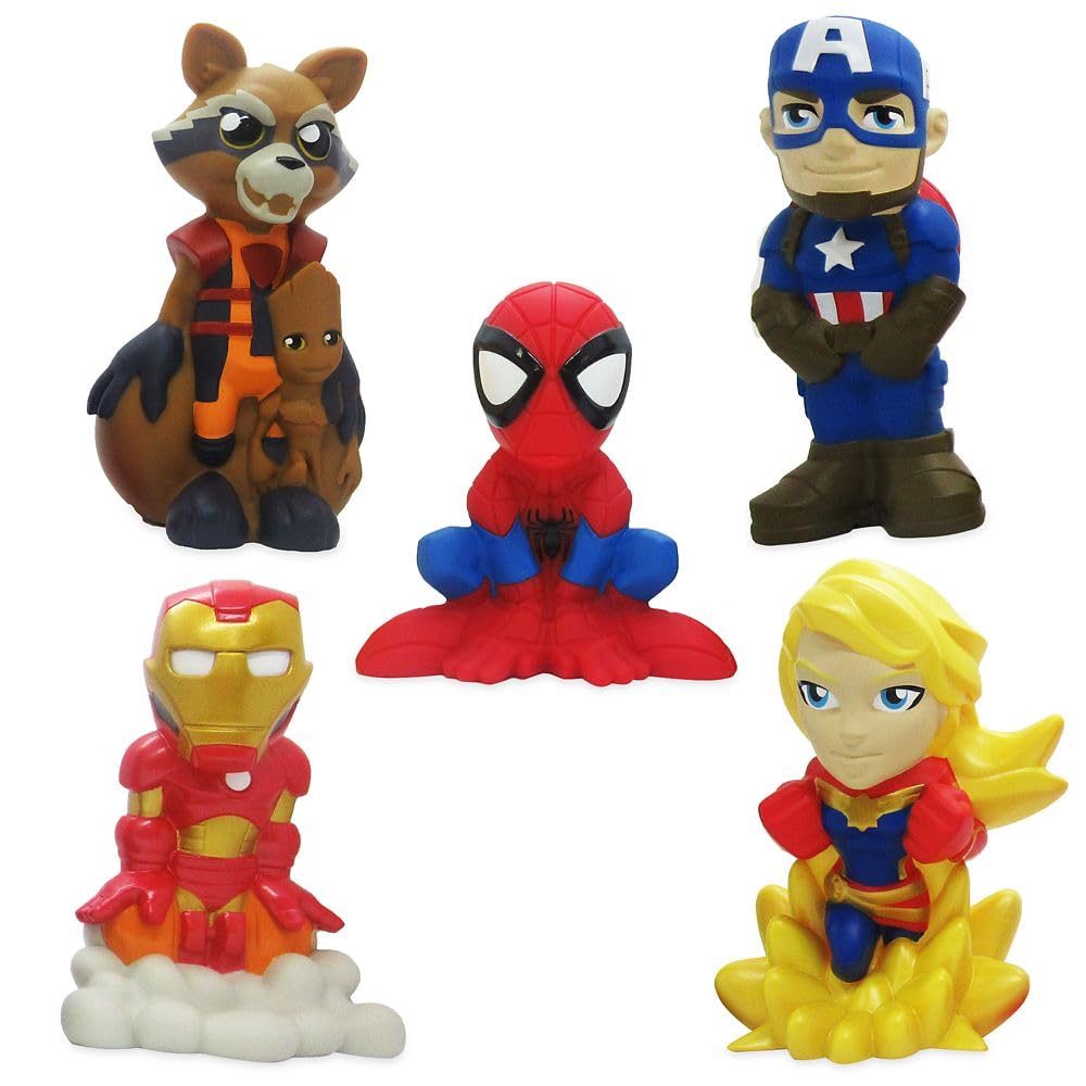 Disney Store Official Avengers Bath Toys Set - Includes 5 Detailed Toys with a Straining Storage Bucket - Bath Time Fun and Water Play Set for Kids