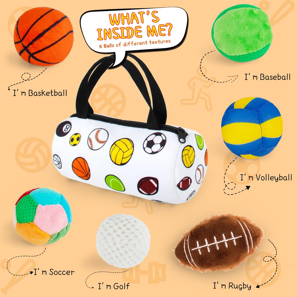 Beetoy Sensory Sports Balls for Infant Toddlers, Baby Toys for Early Education, Different Sensory Tactile Textures Balls with Rattle & Squeakers