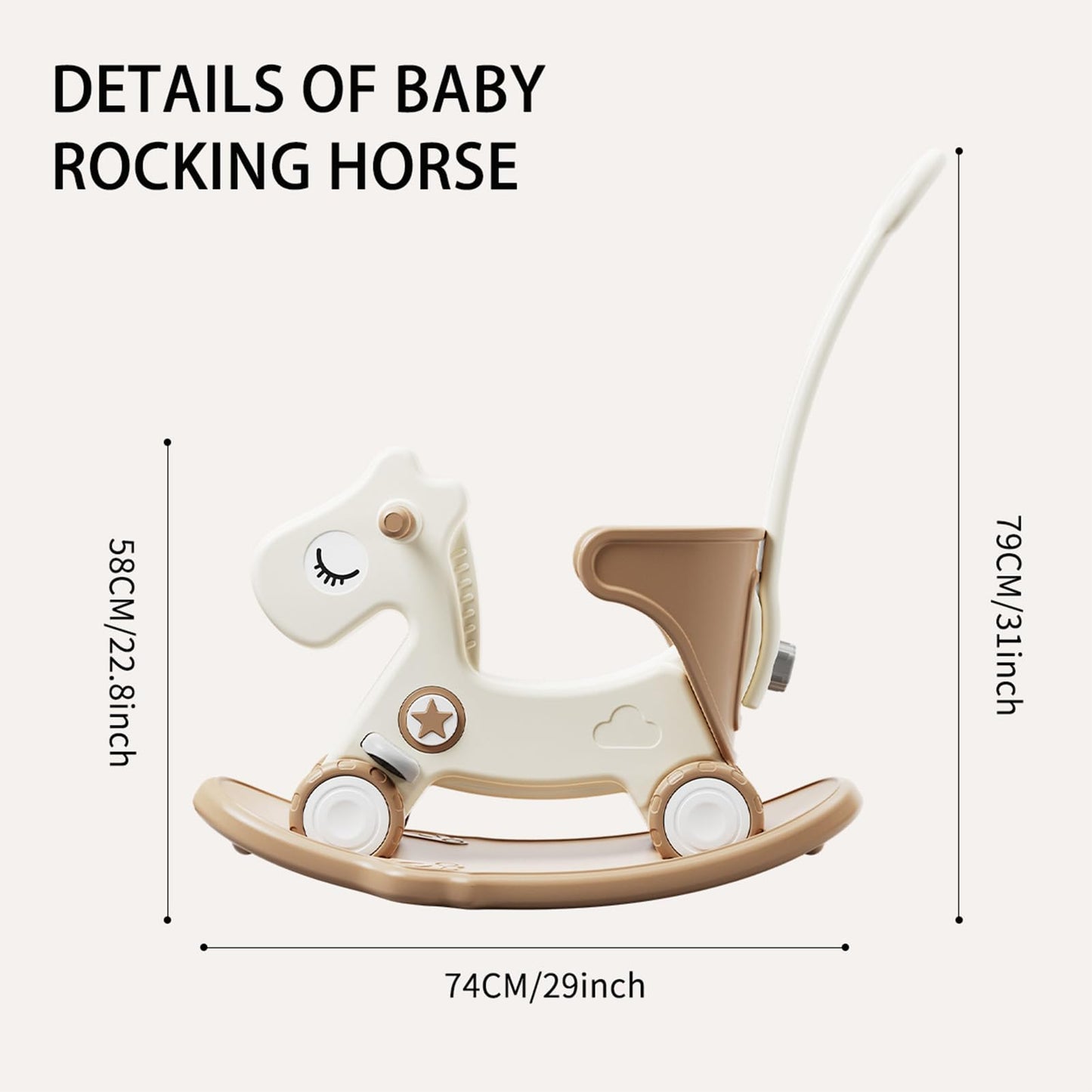Deer COCO 4 in 1 Rocking Horse for Toddlers 1-3, Baby Ride On Toys with Balance Board & Push Handle, Convertible Push Car, Birthday Gift for 1 Year Old Boys Girls (Tan)