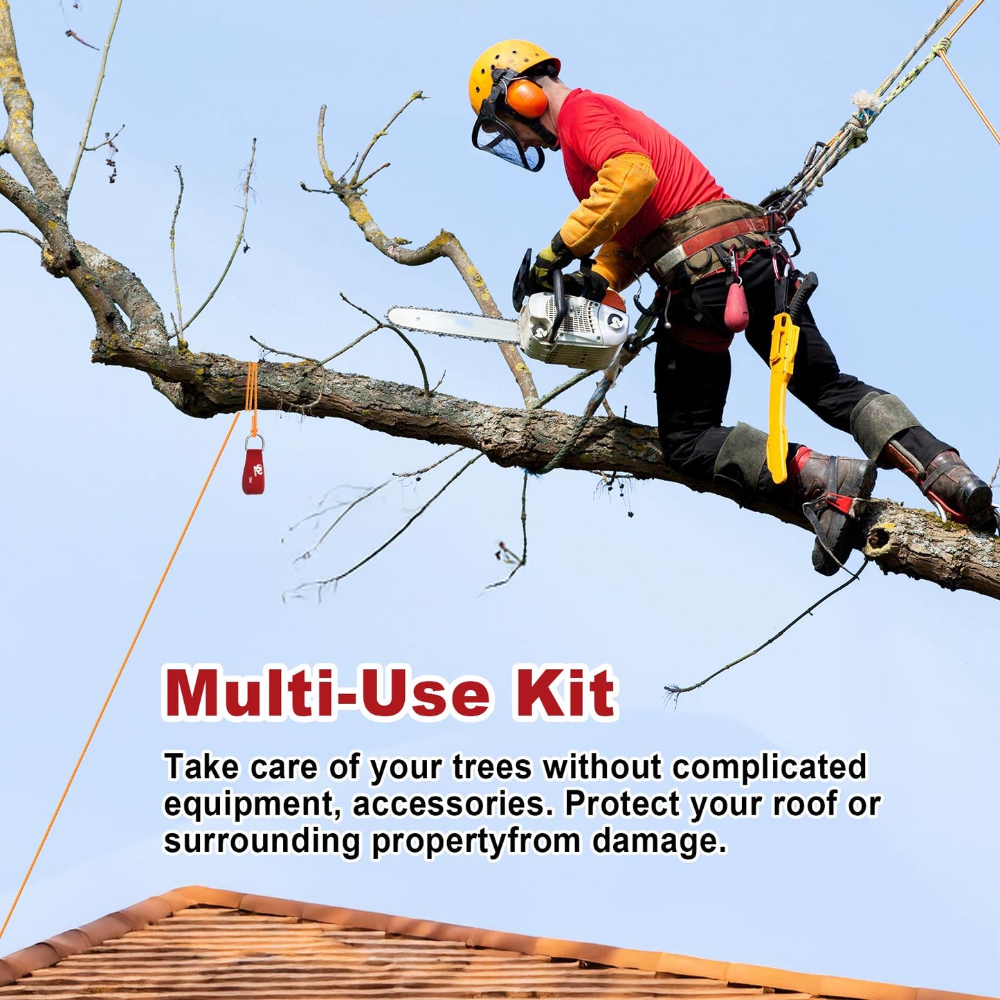 Aystkniet Arborist Throw Line Kit with Slick Rope & 16oz Throw Weight & Reflective Storage Bag, Polyester Throw Line and Reinforced Arborist Throw Ball Kit for High Limbs Trimming Cutting