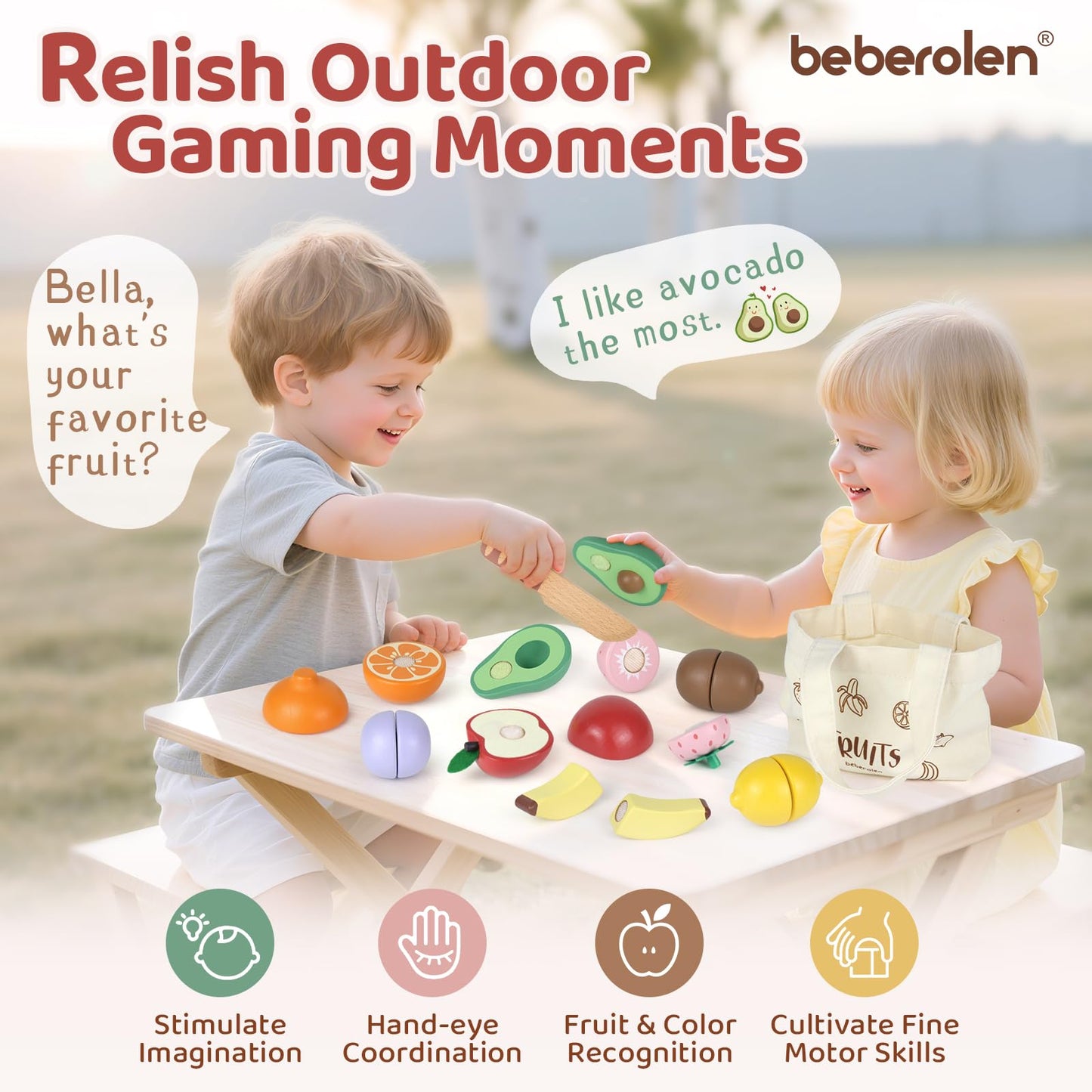 Play Food Sets for Kids Kitchen Wooden Food Toys for 3 Year Old Girl Boy Toddler Cutting Pretend Play Set Learning Toys Birthday Gift 1 2 3 Year Old Fruits
