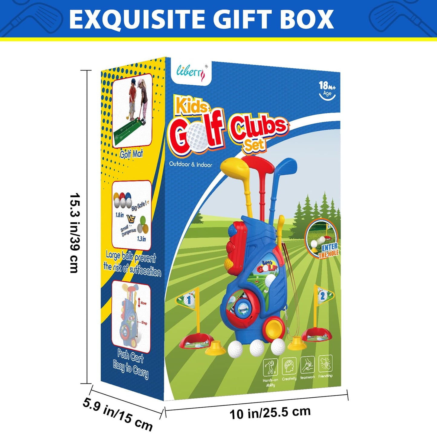 Liberry Toddler Golf Set for 2 3 4 Years Old Boys Girls, Upgraded Kids Golf Clubs Set with Cart, Putting Mat, Outdoor Indoor Sports Toy Birthday Gift, Blue