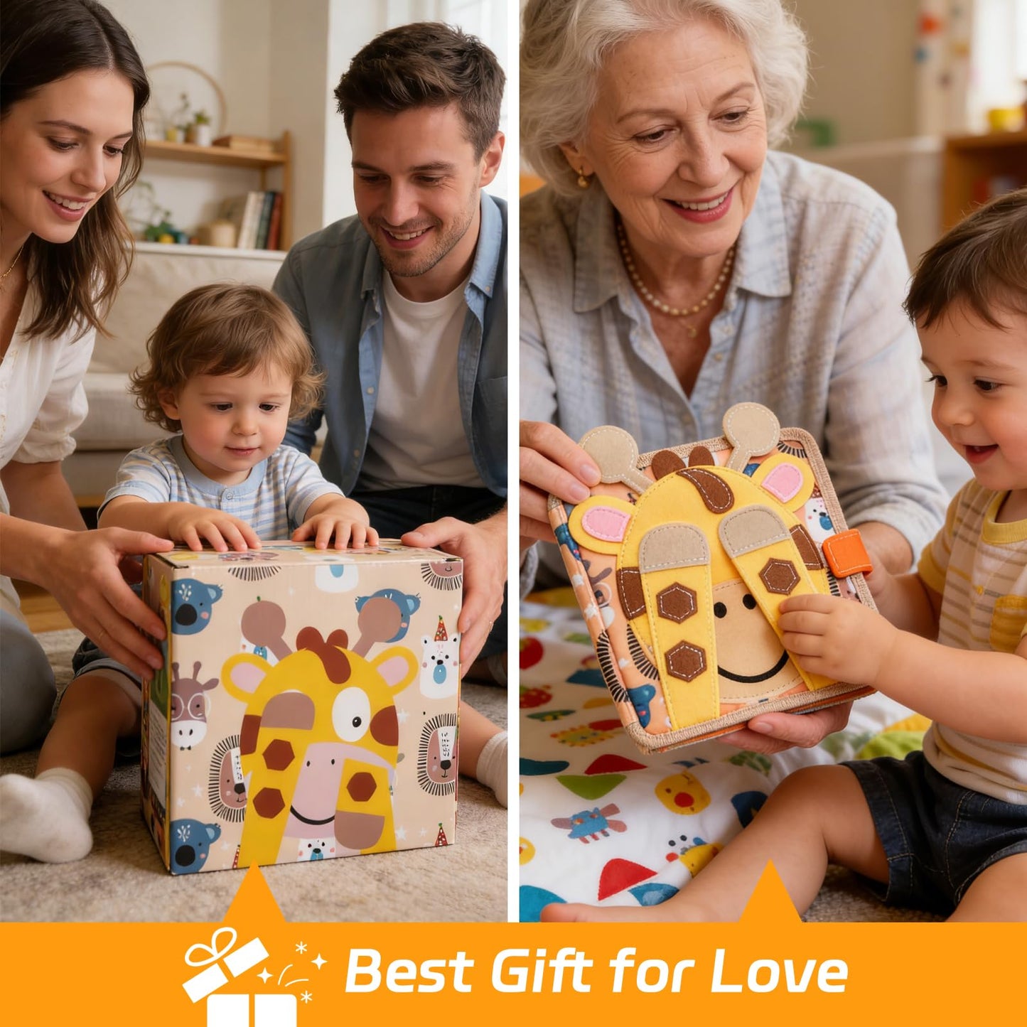kabiuby Giraffe Busy Book for Toddlers 1-3, Montessori Toys Toddler Busy Board for 1 Year Old, Felt Quiet Book Sensory Learning Activity Books, Airplane Car Travel Toys, Gifts for Boys Girls 1+