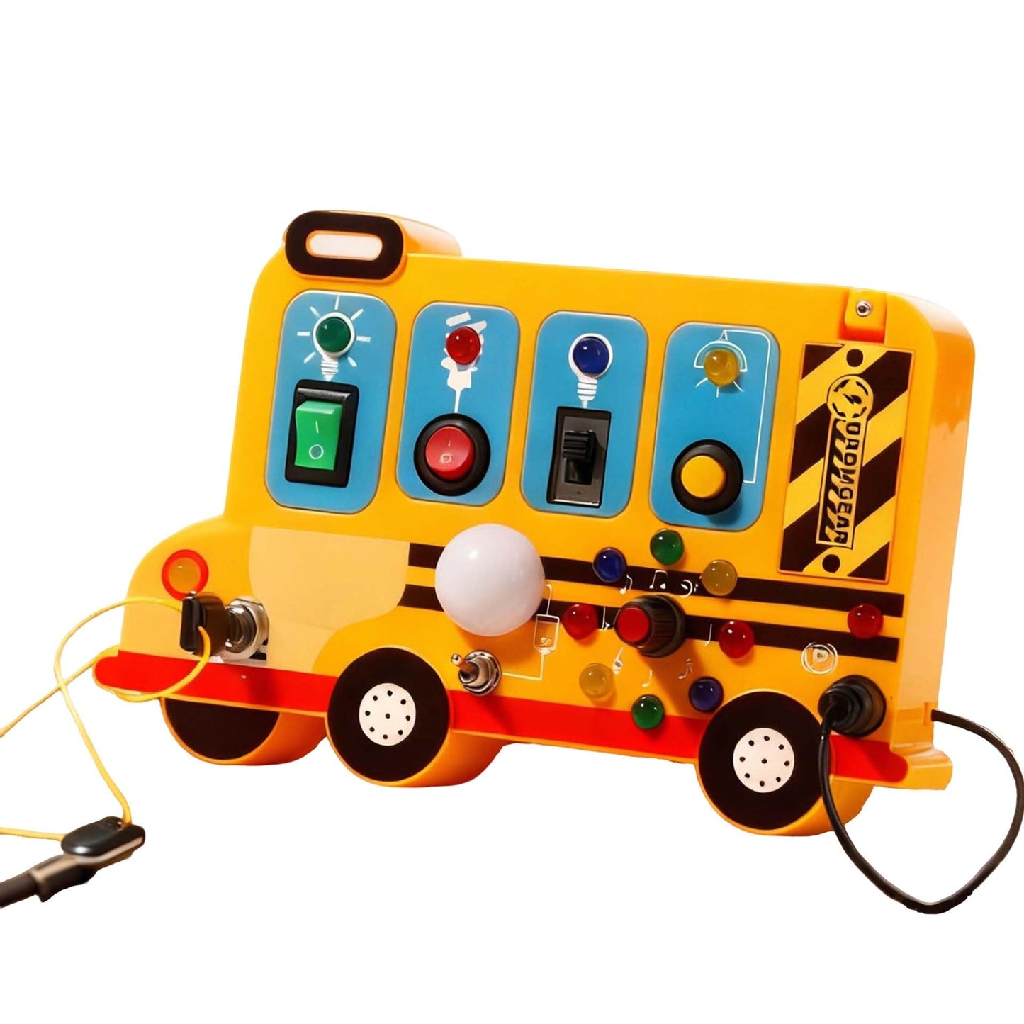 Montessori Board Sensory Toys for Children with LED Light switches, School Bus Shape,Baby fidgeting Board Travel Toys for More Than 18 Months, 18M+Boys and Girls Toddler Toys Gifts,Switch Toy