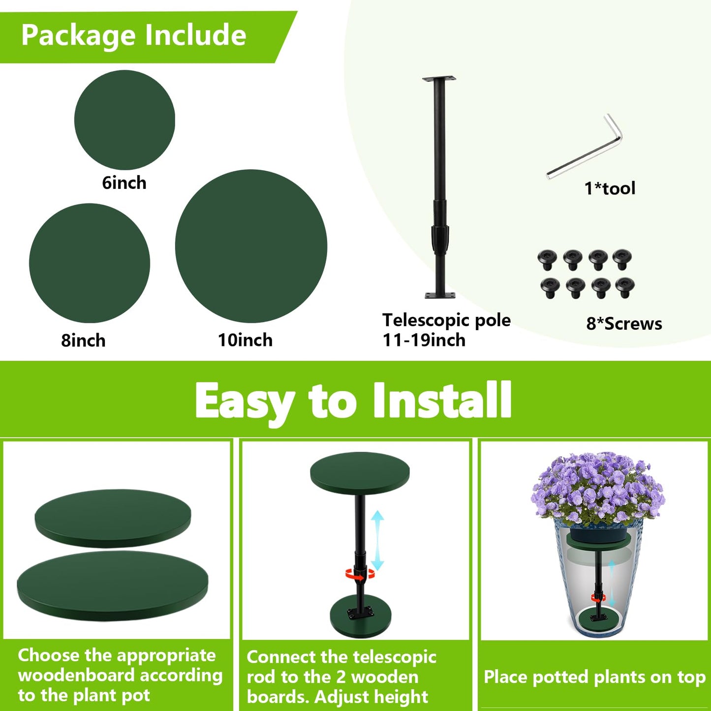 Axcoix Adjustable Height Plant Risers for Inside Pots, 12-21" Planter Inserts for Large Pots, Planter Lift Insert for Tall Square Round Taper Planters (6" 8" 10" Base or Top)