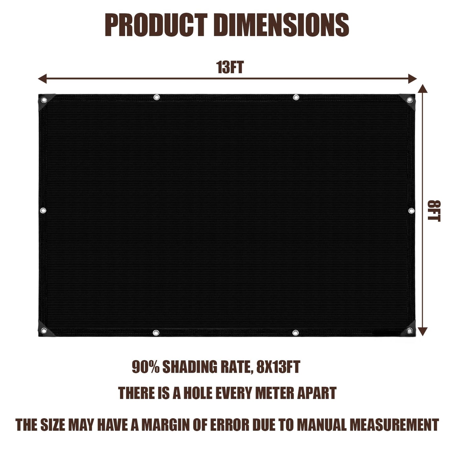 Vandham 90% Sun Shade Cloth for Garden, 8 * 13FT Heavy Duty Shade Tarp with Grommets & Reinforced Edges - UV Resistant Sunblock Net for Patio, Backyard, Greenhouse, Kennel, Pergola, Black