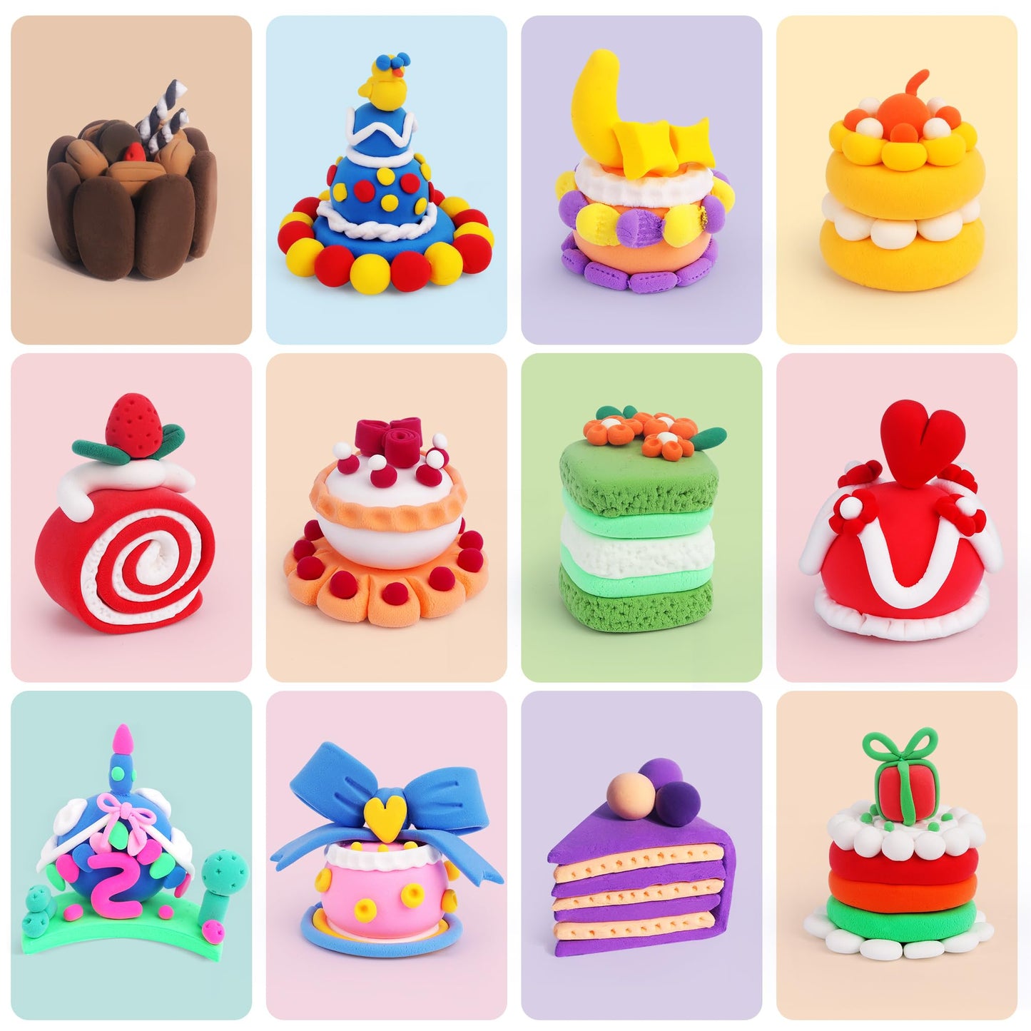 Air Dry Clay Kit, 12 Cake Modeling Clay for Kids, Molding Clay Set with Sculpting Tools and Tutorial, Ultra Light, Safe & Non-Toxic, Arts and Crafts School Projects, Home Party Favor for Boys Girls