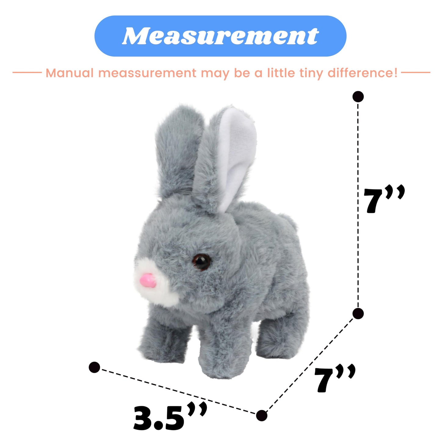 Hopearl Hopping Rabbit Interactive Electronic Pet Plush Bunny Toy with Sounds and Movements Animated Walking Wiggle Ears Twitch Nose Gifts for Toddlers Birthday, Gray, 7''