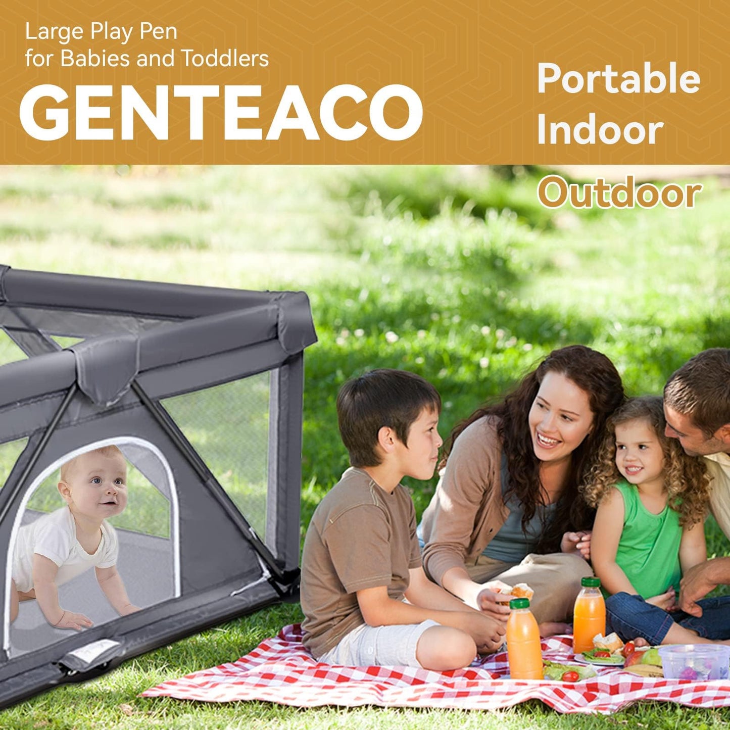 Foldable Baby Playpen, Extra Large Play Pen for Babies and Toddlers, Baby Fence Play Yard, Safety Kids Portable Playpin Indoor&Outdoor (50"X50",Dark Grey)