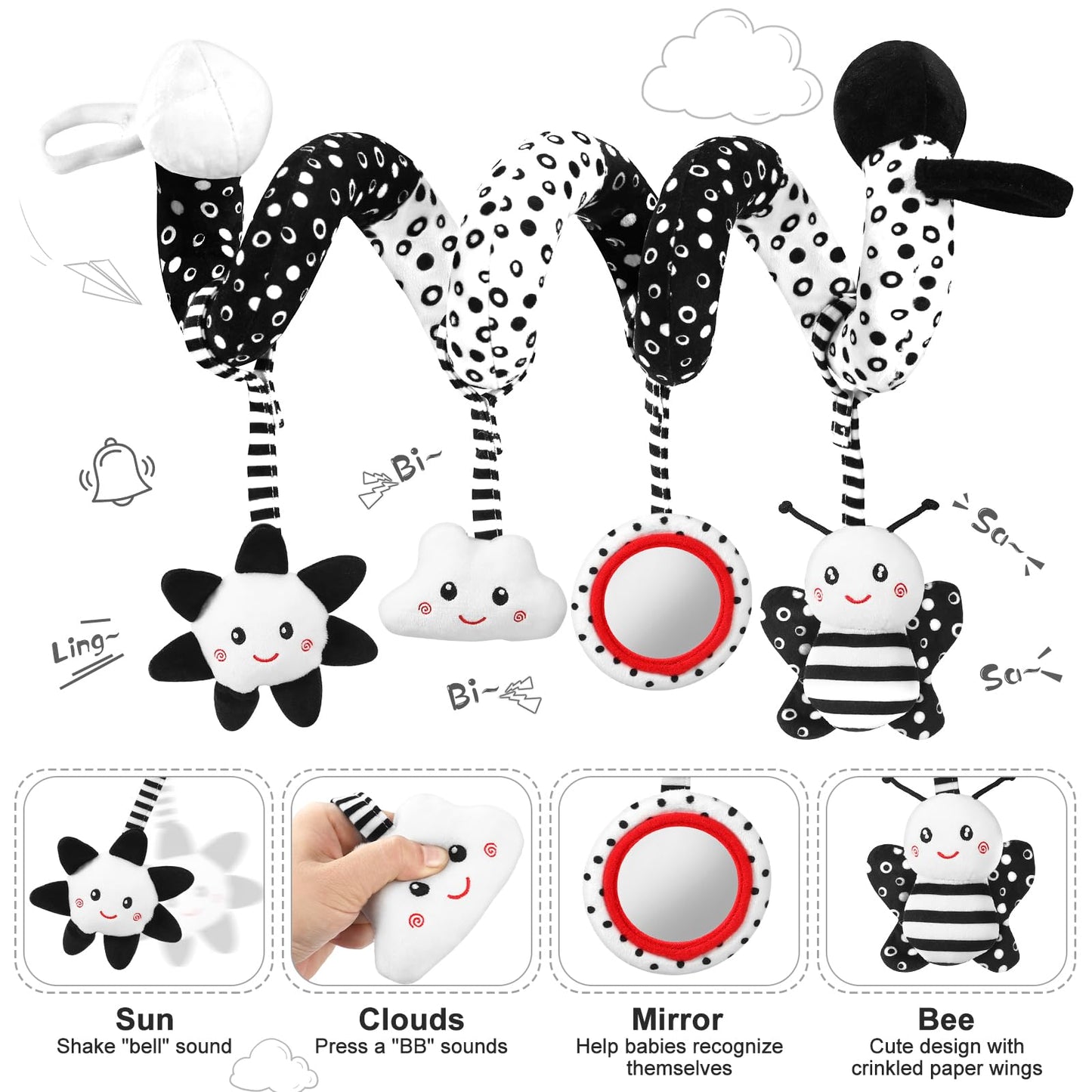 AJsupojouet Newborn Toys,High Contrast Black & White Baby Toys 0-6 Months with Sensory Cards & Rattle, Essential for Brain Development, Tummy Time & Car Seat Toys for 0 2 4 6 Month Old