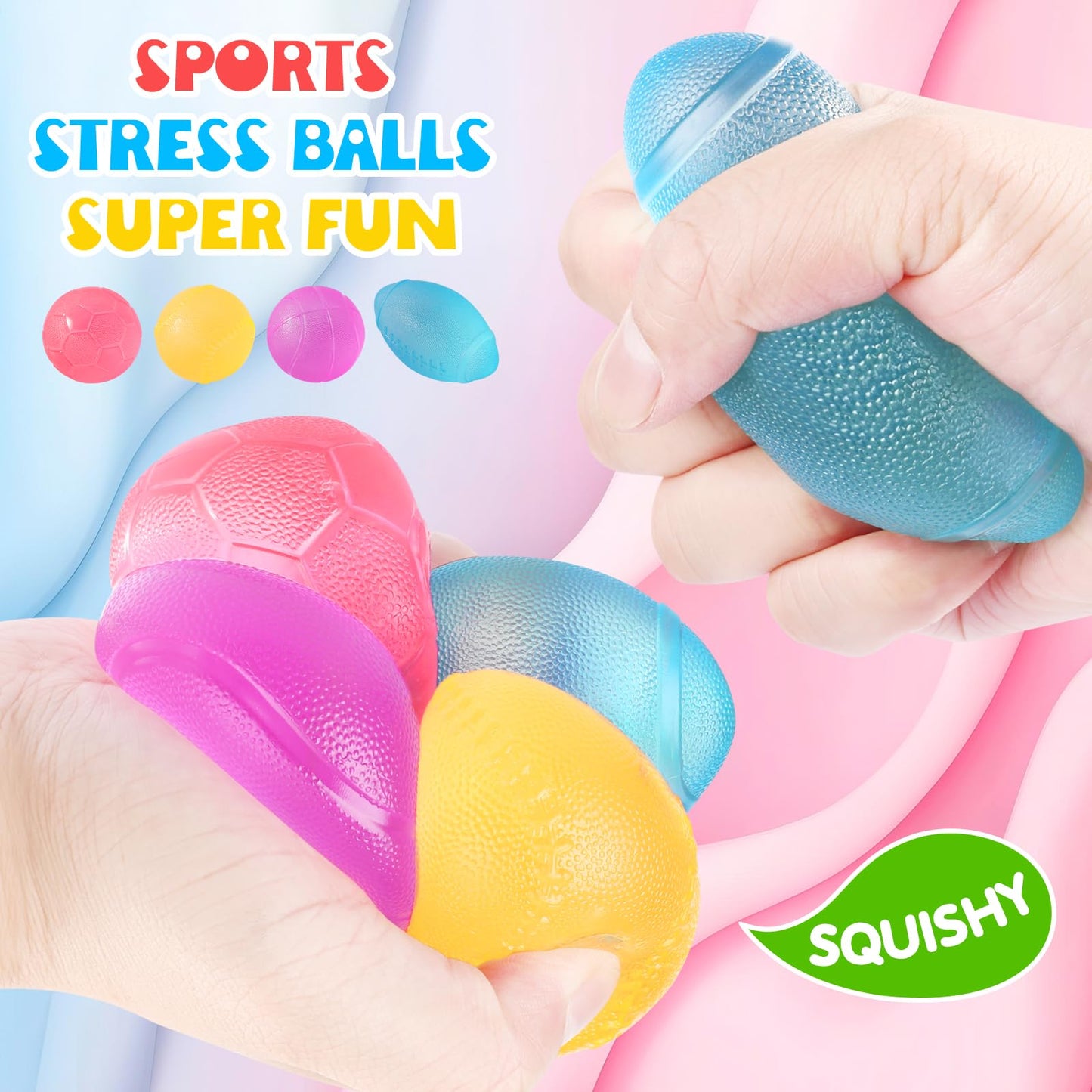 Fidget Toys Stress Balls for Kids & Adults - 4Pack Malt Sugar Squishy Fidget Toys, Slow Rise Gel Ball, Stretchy Squeeze Stress Relief Balls for Anxiety/Therapy/Classroom, Slow-Rise Sensory Toys