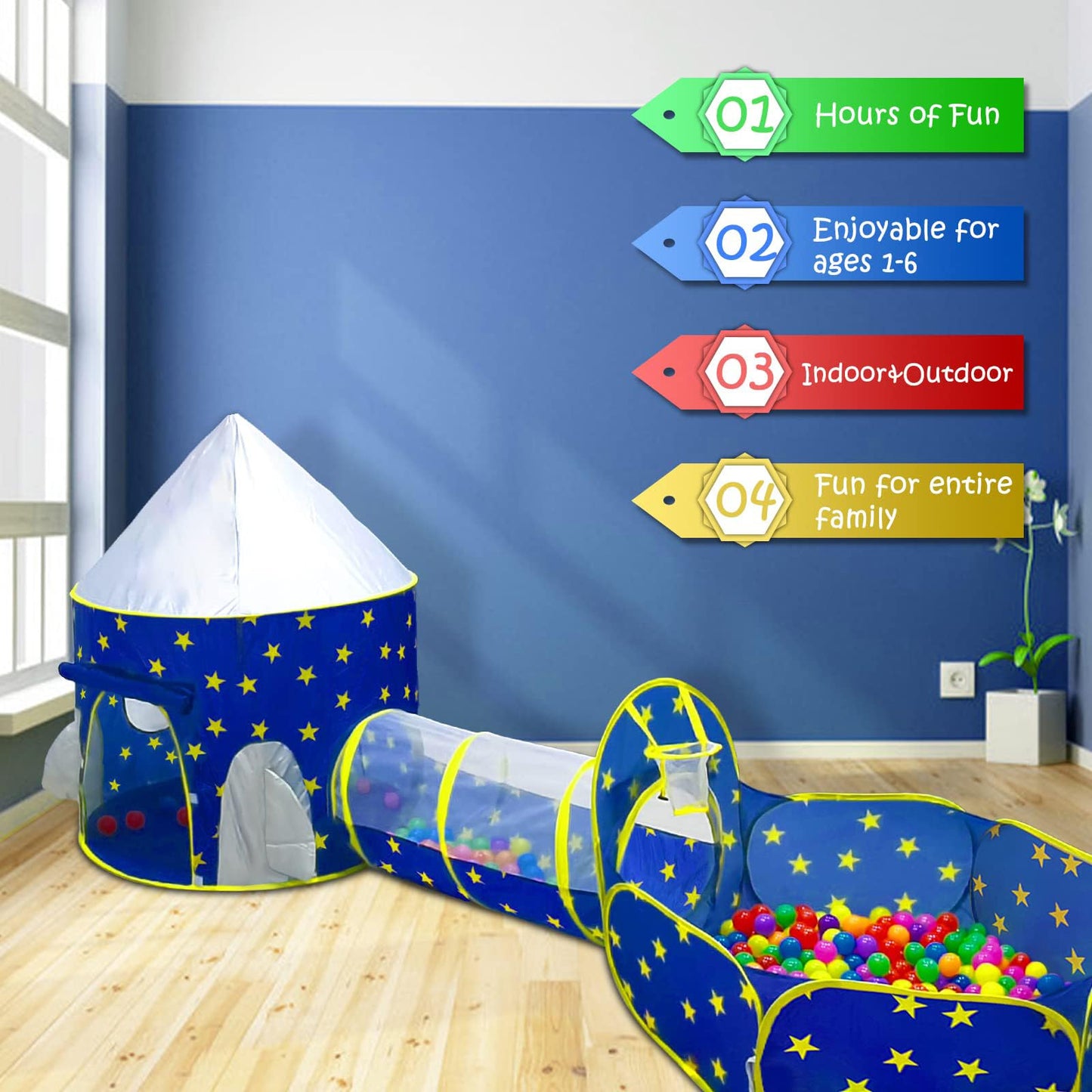 PigPigPen 3pc Kids Play Tent for Boys with Ball Pit, Crawl Tunnel, Princess Tents for Toddlers, Baby Space World Playhouse Toys, Boys Indoor& Outdoor Play House, Perfect Kid’s Gifts