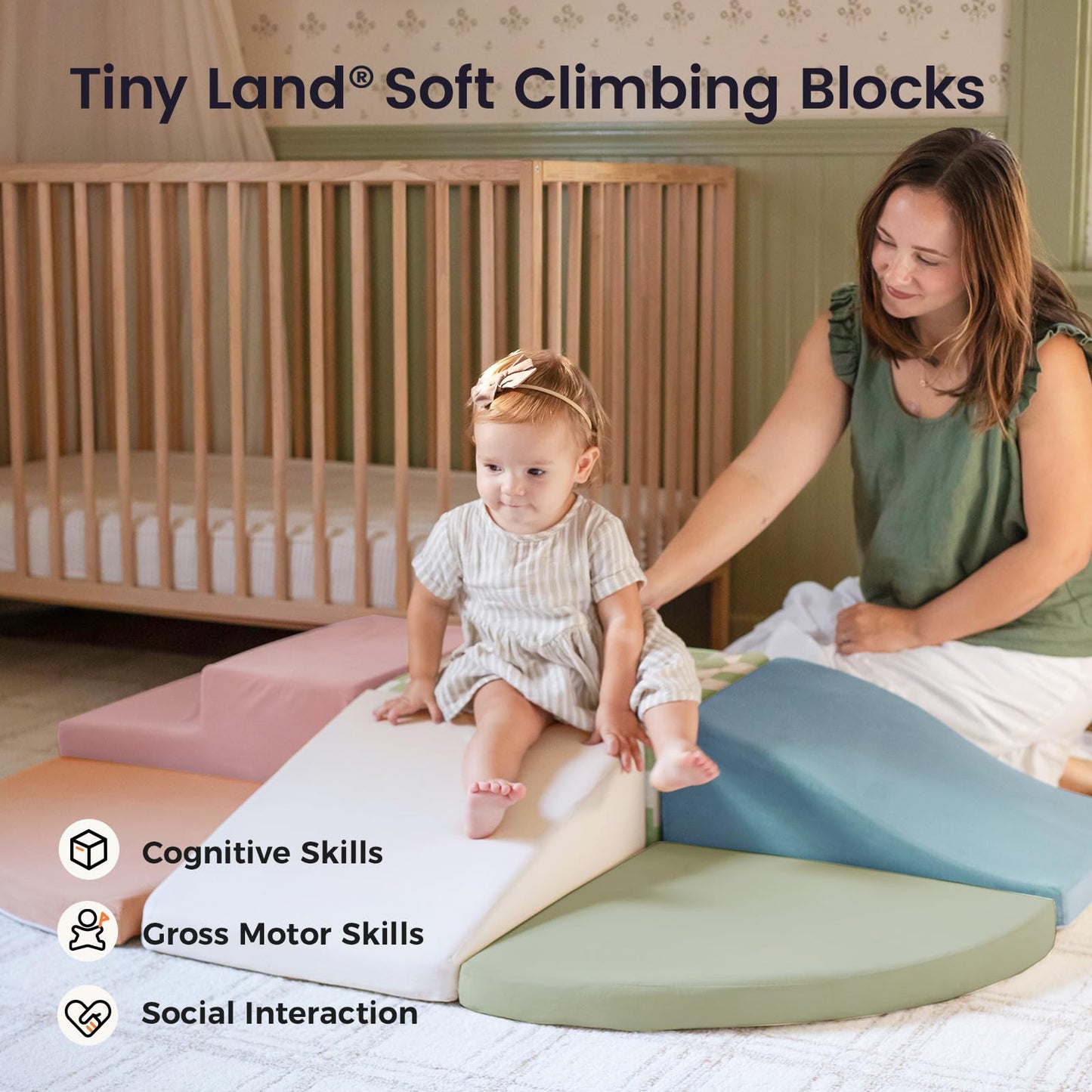 Tiny Land Soft Foam Climbing Blocks for Toddlers, 6-Piece Baby Foam Climbing Blocks, Indoor Playground Climbing Toys, Ideal Gift for Kids Activity Crawling and Sliding Foam Play Set (Morandi)
