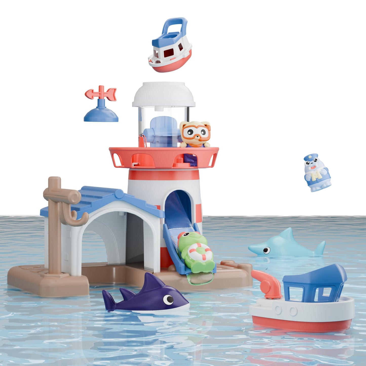 iPlay, iLearn Bath Toys for Toddlers 2-4, Kids Lighthouse Bathtub Shower Toy Set, Wind up Swimming Boat, Baby Bathtime Floating Fish Water Play, Fun Birthday Gifts for 18 Month 3 5 6 Year Old Boy Girl