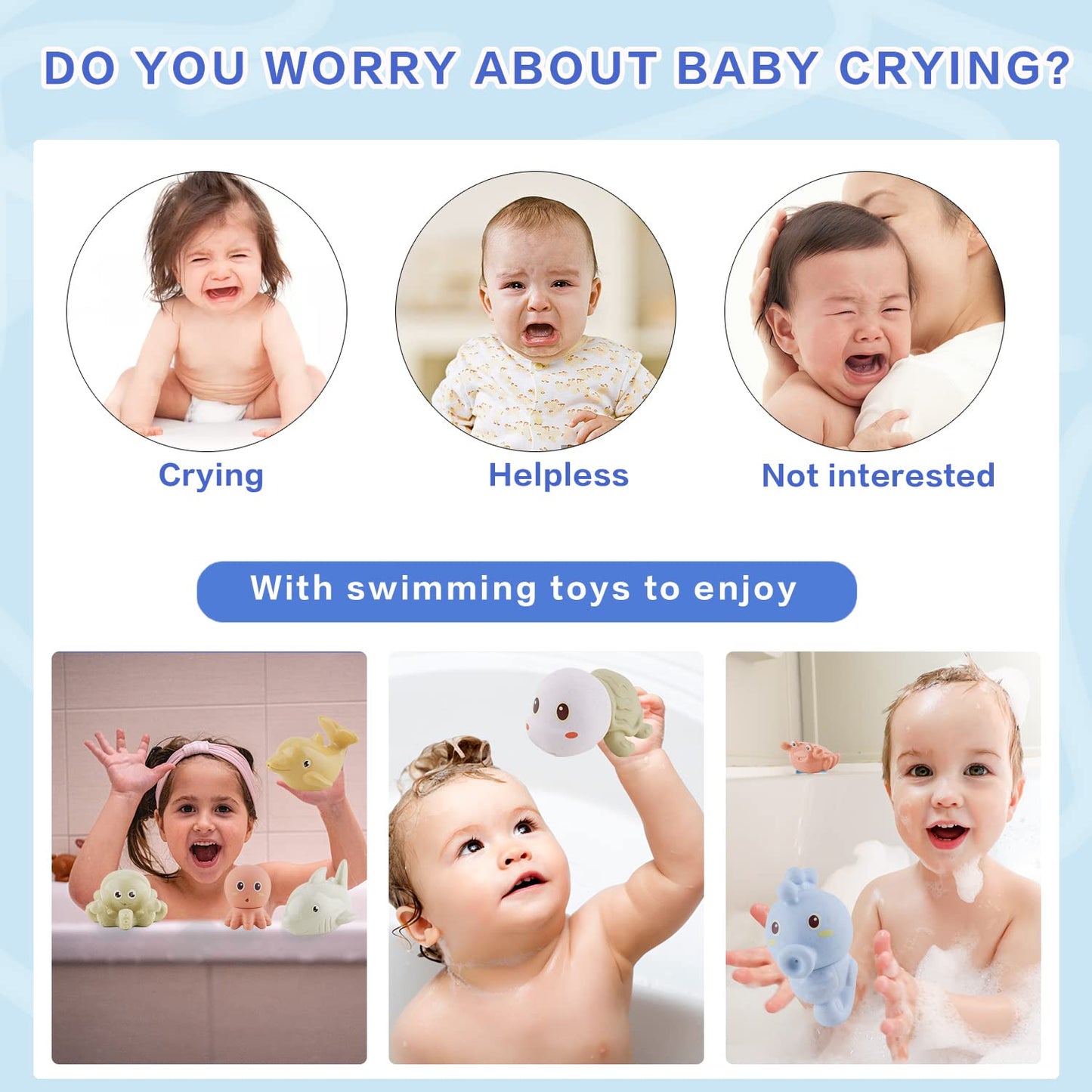 AMCHSURI Mold-Free Ocean Animal Bath Toys 10 Pack | Sensory Water Play Toys for Babies 6-18M & Toddlers 1-3Y | Safe Bathtub Pool Float Toys | Baby Shower, Birthday