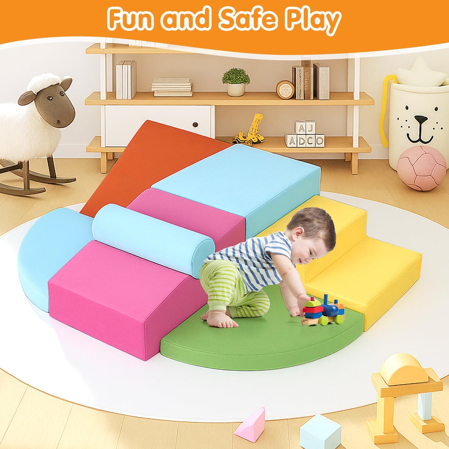 7PCS Climbing Toys for Toddlers 1-3 Inside, Foam Baby Climbing Blocks Soft Play Set for Toddlers 1-3, Corner Toddler Climbing Toys Indoor Baby Climbing Gym for Toddler Climbing Crawling and Sliding