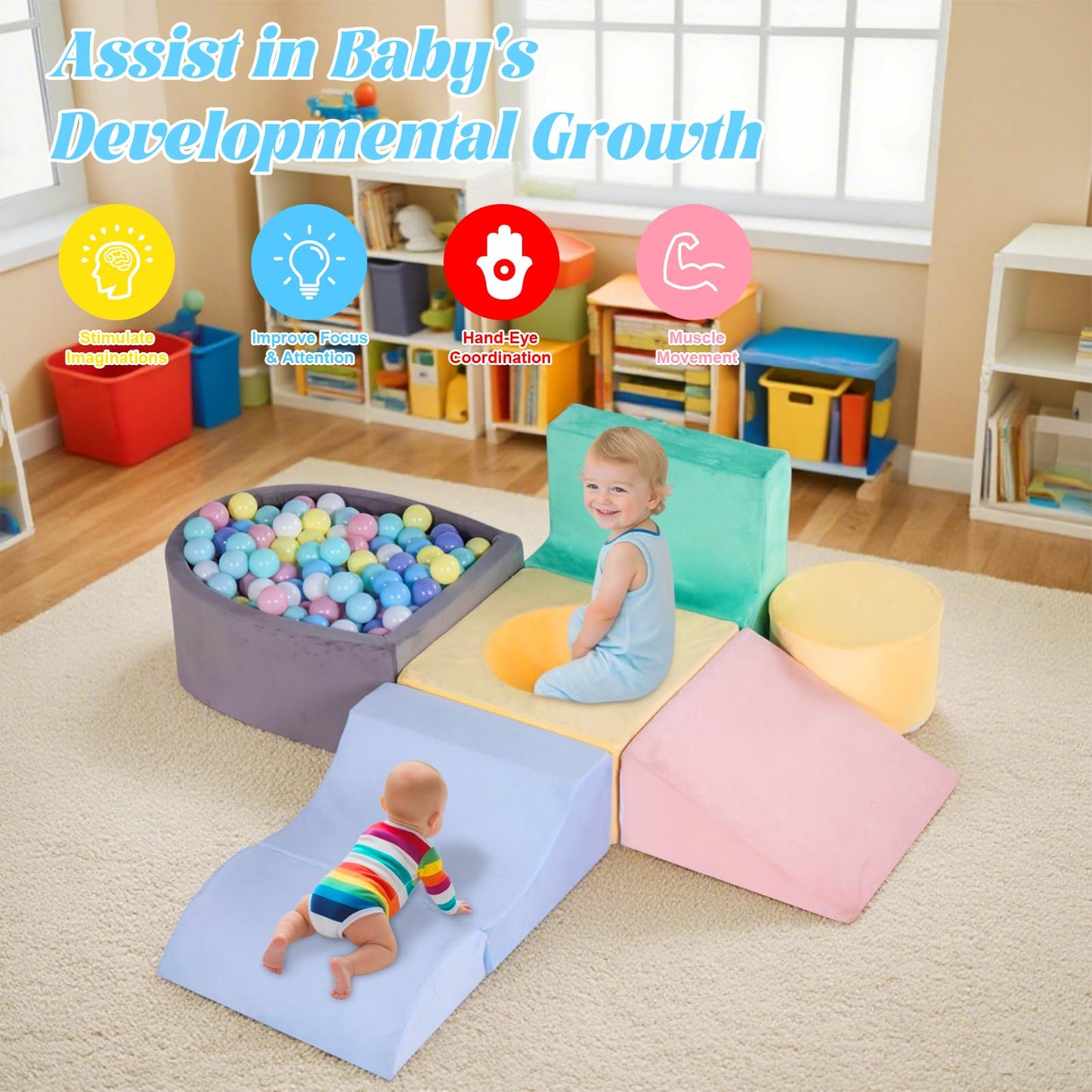 HHH HIKECUCAN Climbing Toys for Toddlers 1-3, Foam Climb Blocks for Baby,6-Piece Baby Climbing Crawling Toys Soft Foam Blocks Activity Play Set (Balls not Included)