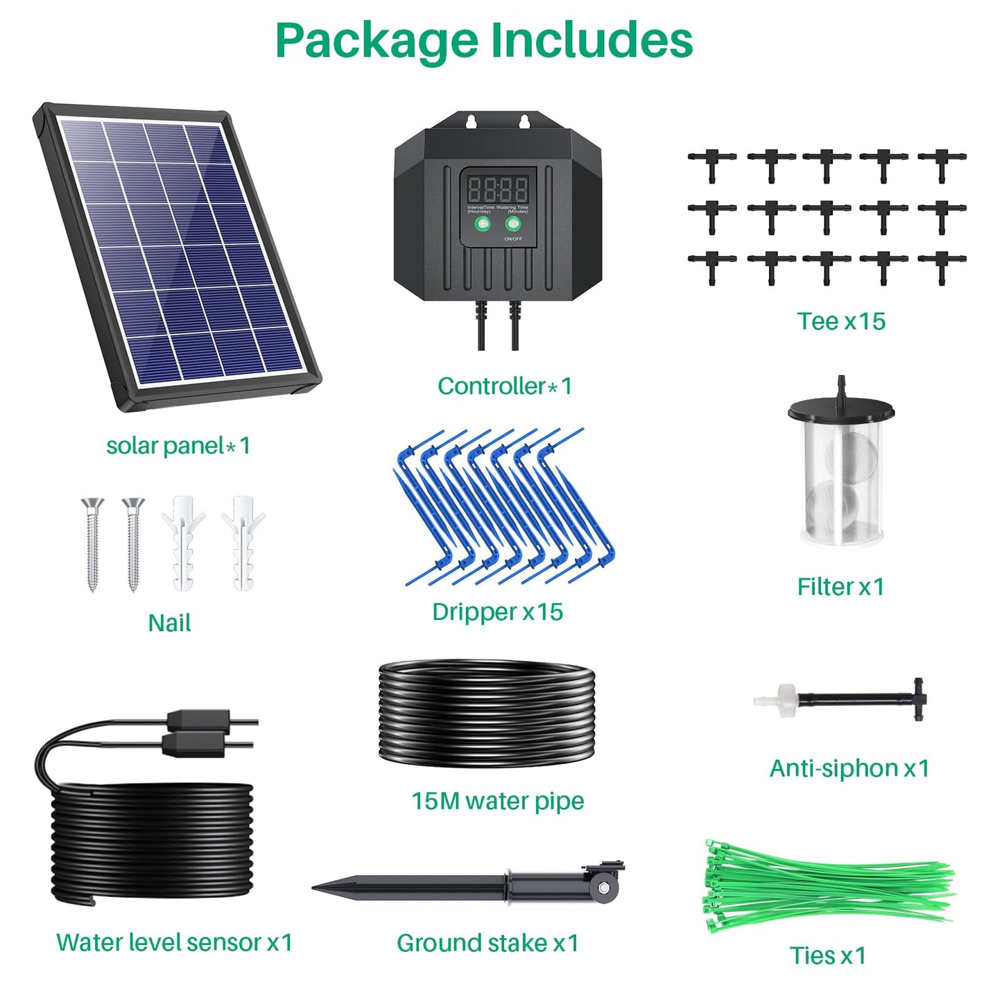 NFESOLAR 4W Solar Drip Irrigation Kit for Outdoor Indoor Plants, Customizable Watering Duration 1–30min & Interval 3h–7d, Solar Irrigation System for Garden Patio Balcony Vacation