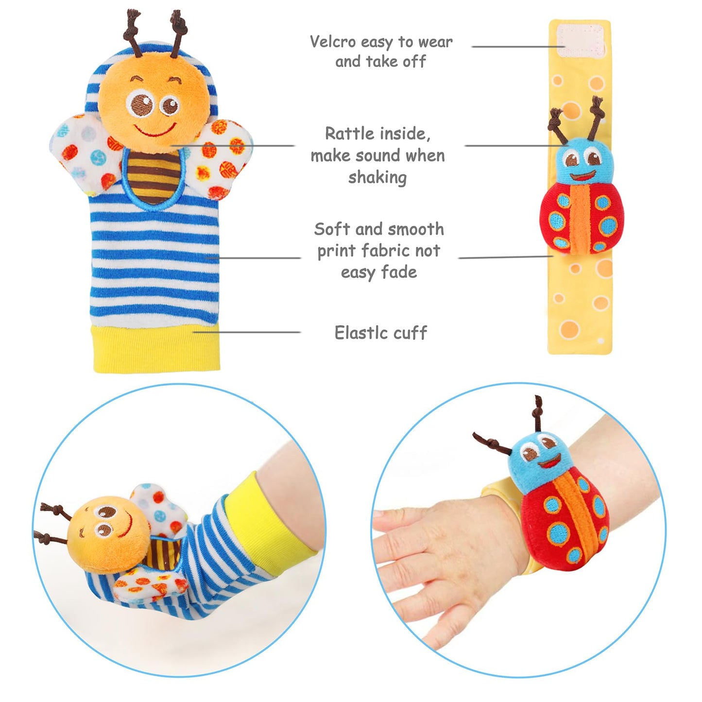 Wrist Rattles Foot Finder Rattle Sock Baby Toy, Rattle Toy, Arm Hand Bracelet Rattle, Feet Leg Ankle Socks, Activity Rattle Present Gift for Newborn Infant Babies Boy Girl Bebe (8 pcs-A)