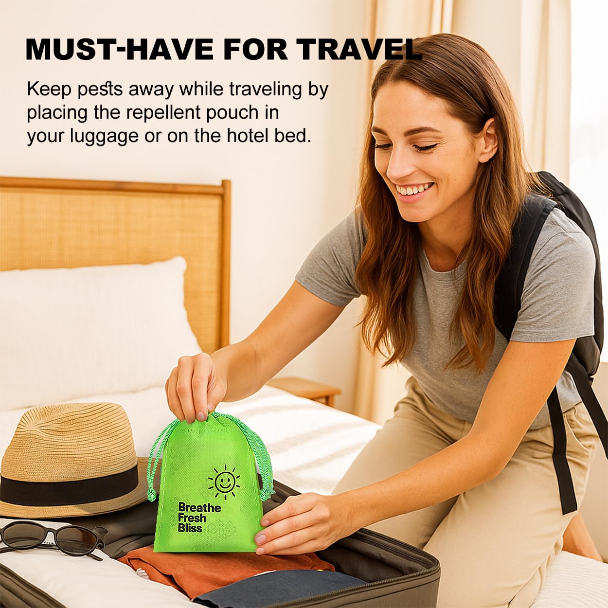 Bed Bug Repellent Pouches, 12 Pack Natural Plant Based Essential Oil, Flea and Mite Bedbug Deterrent for Indoor Home, Hotels and Luggage, Long Lasting Closet Bed Bug Prevention, No Residue Formula