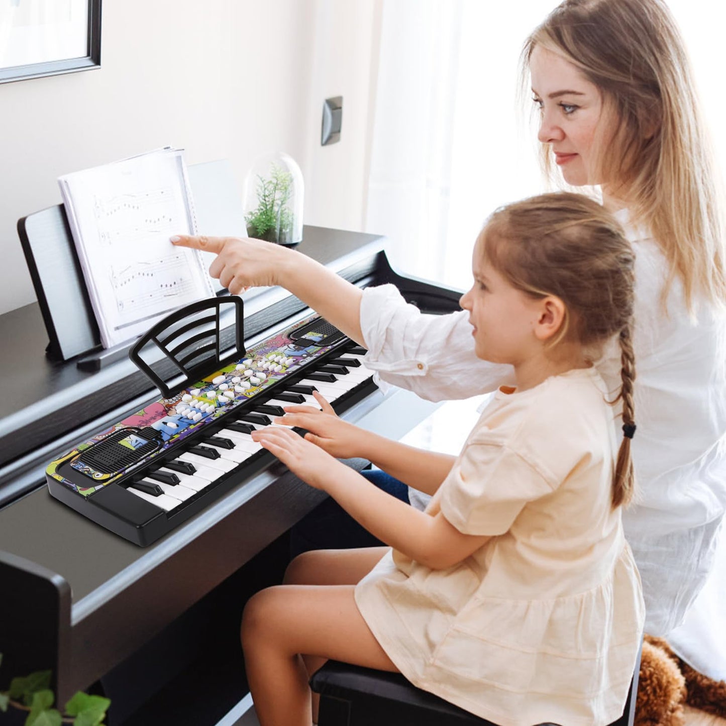 Kids Keyboard Piano, 37 Keys Keyboard Electric Digital Piano, Early Learning Educational Musical Toys Piano for Kids Toddlers Beginners with Music Stand, Microphone - Christmas Birthday Gifts, Black