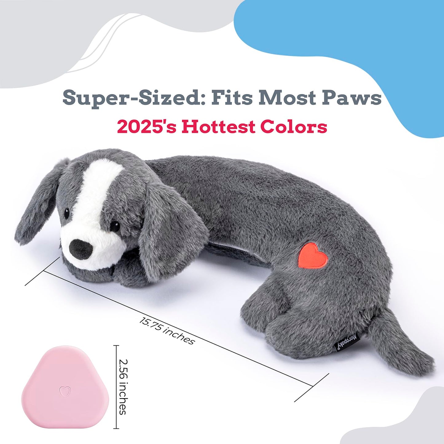 Moropaky Heartbeat Puppy Toys Dog Heartbeat Toy for Anxiety Relief Calming Aid, Heartbeat Stuffed Animal for Puppy Dog Comfort Sleep Aid Crate Training, Puppy Essentials, Dark Gray