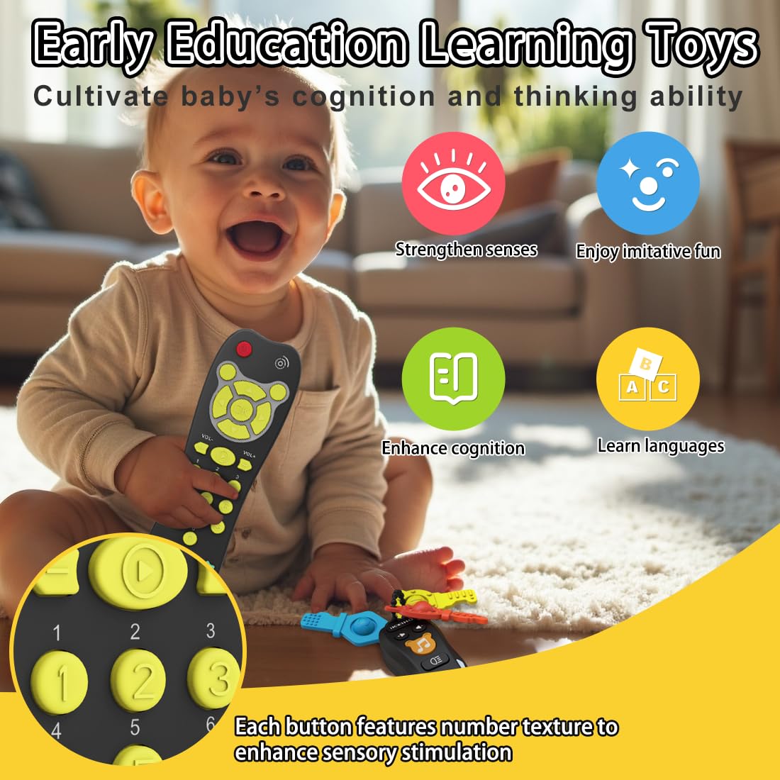 Baby Toy Car Keys Baby Remote Control Toy Set, Toddlers Pretend Toy Key and TV Remote with Sounds Lights Interactive Musical Sensory Learning Toys Gifts for Boys Girls Infant Age 6+ Months