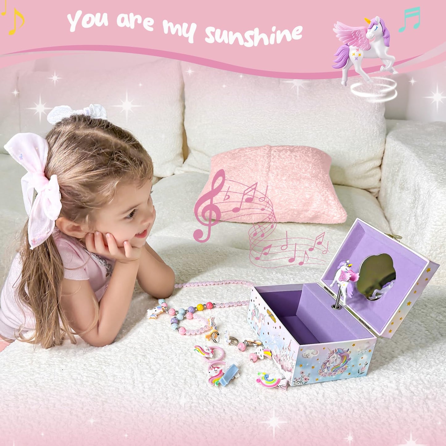 ProCase Unicorn Jewelry Box for Girls, Kids Musical Jewelry Boxes with Spinning Unicorn Doll, Birthday Gifts for Little Girls Children Toddler Ages 3 4 5 6 7 8 -Pink (Box Only)
