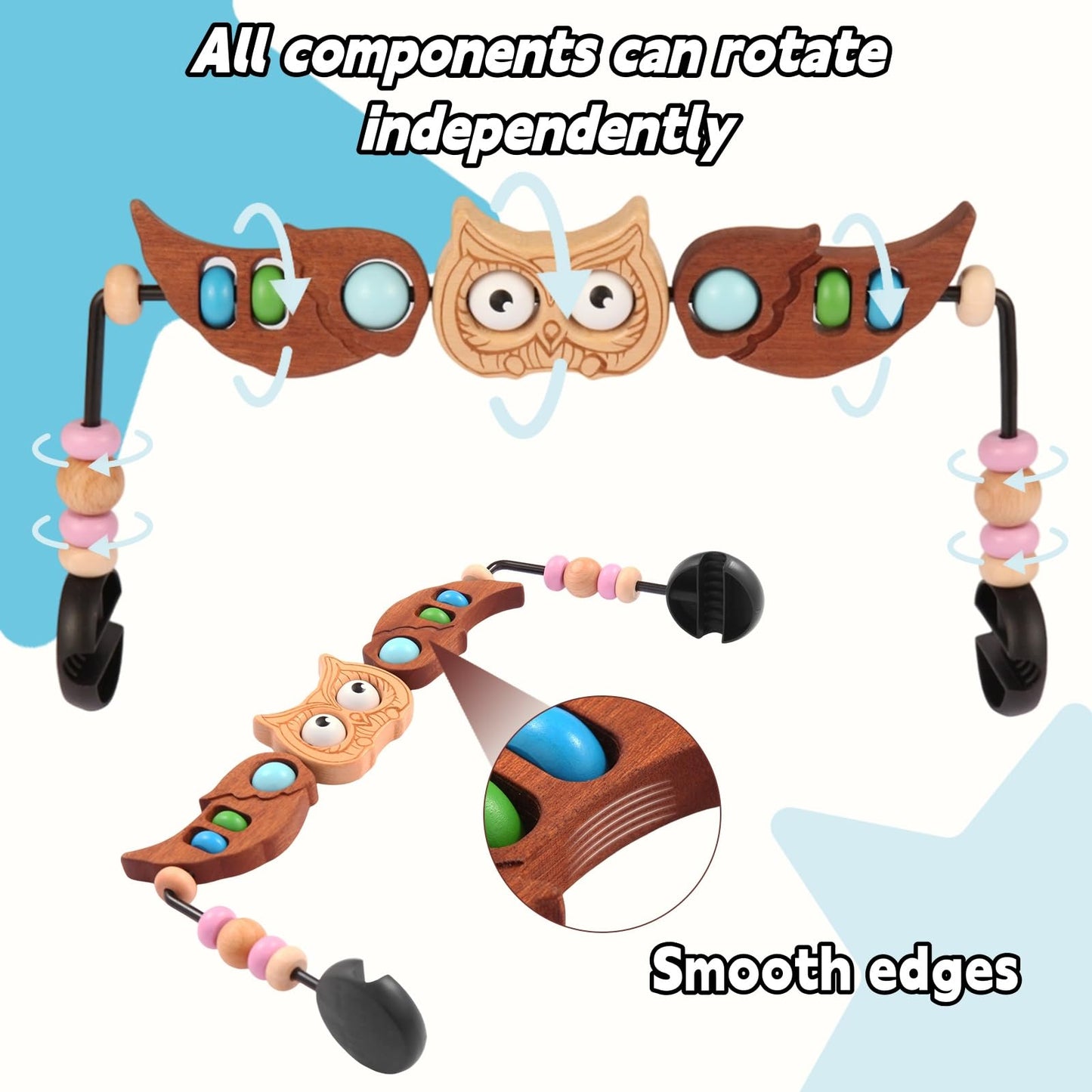 juhg Toy Bar Compatible with Baby Bjorn Bouncer,Baby Bouncer Toy Bar ,Wooden Bouncers Toys Attachment, Fun Owl-Shaped Design for Babies of All Ages to Play