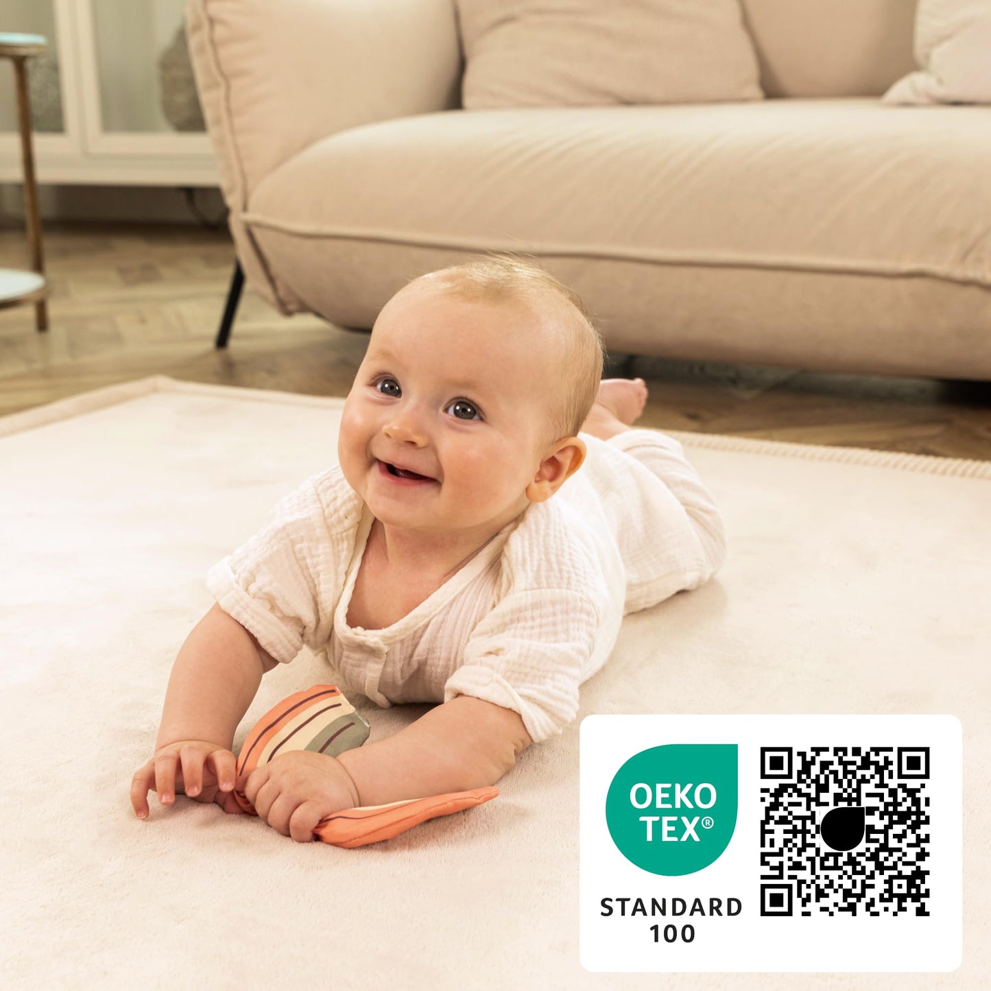 Hakuna Matte CloudSoft Baby Play Mat for Floor 80" x 110" Beige – Coral Velvet Memory Foam Rug for Crawling & Cozy Play – Non-Slip, Water-Resistant, Easy-CareTummy Time Mat, Playmat for Playpen