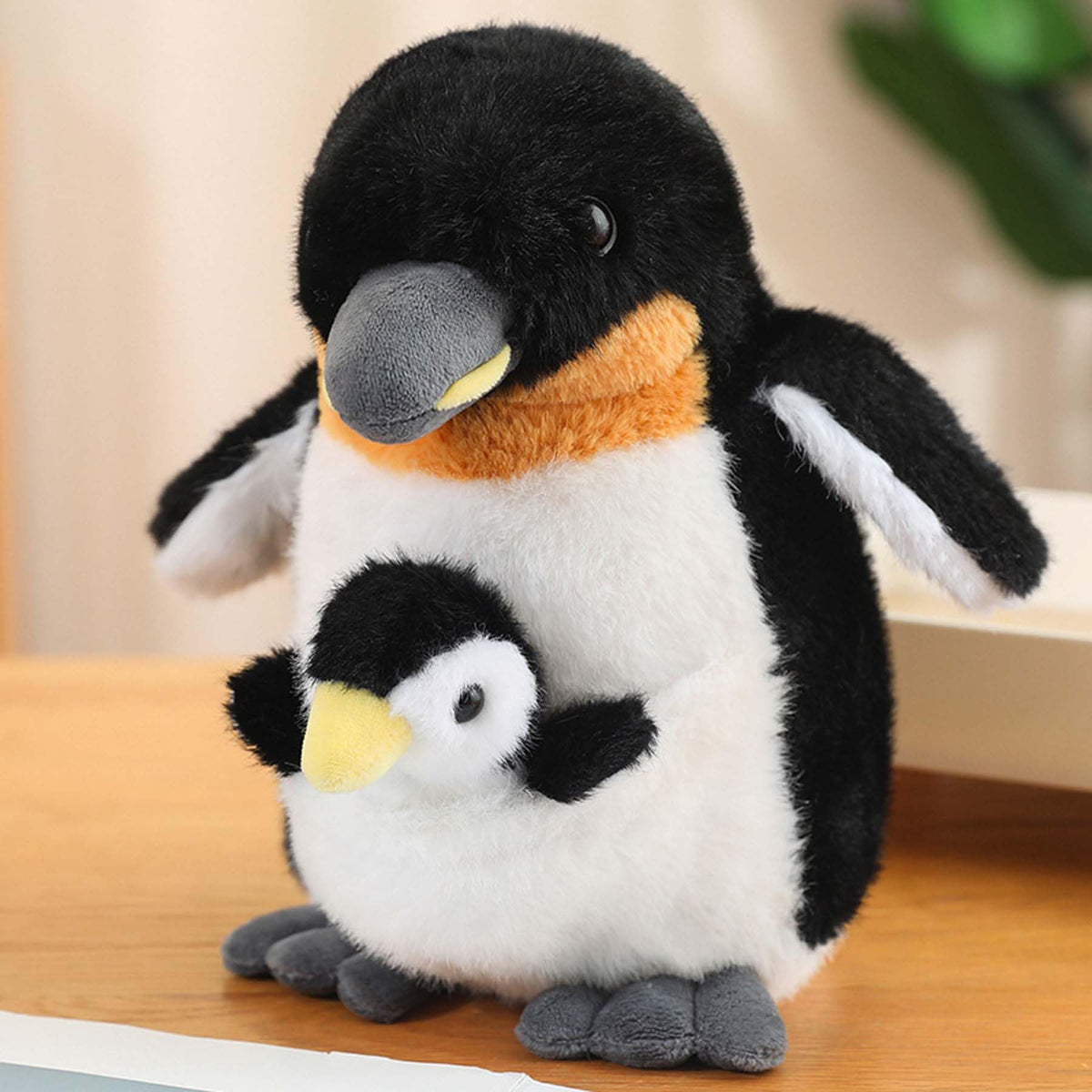 Ruzucoda Plush Mum Penguin with Baby Stuffed Toys Prentend Play Animals Dolls Gifts for Kids 10Inches