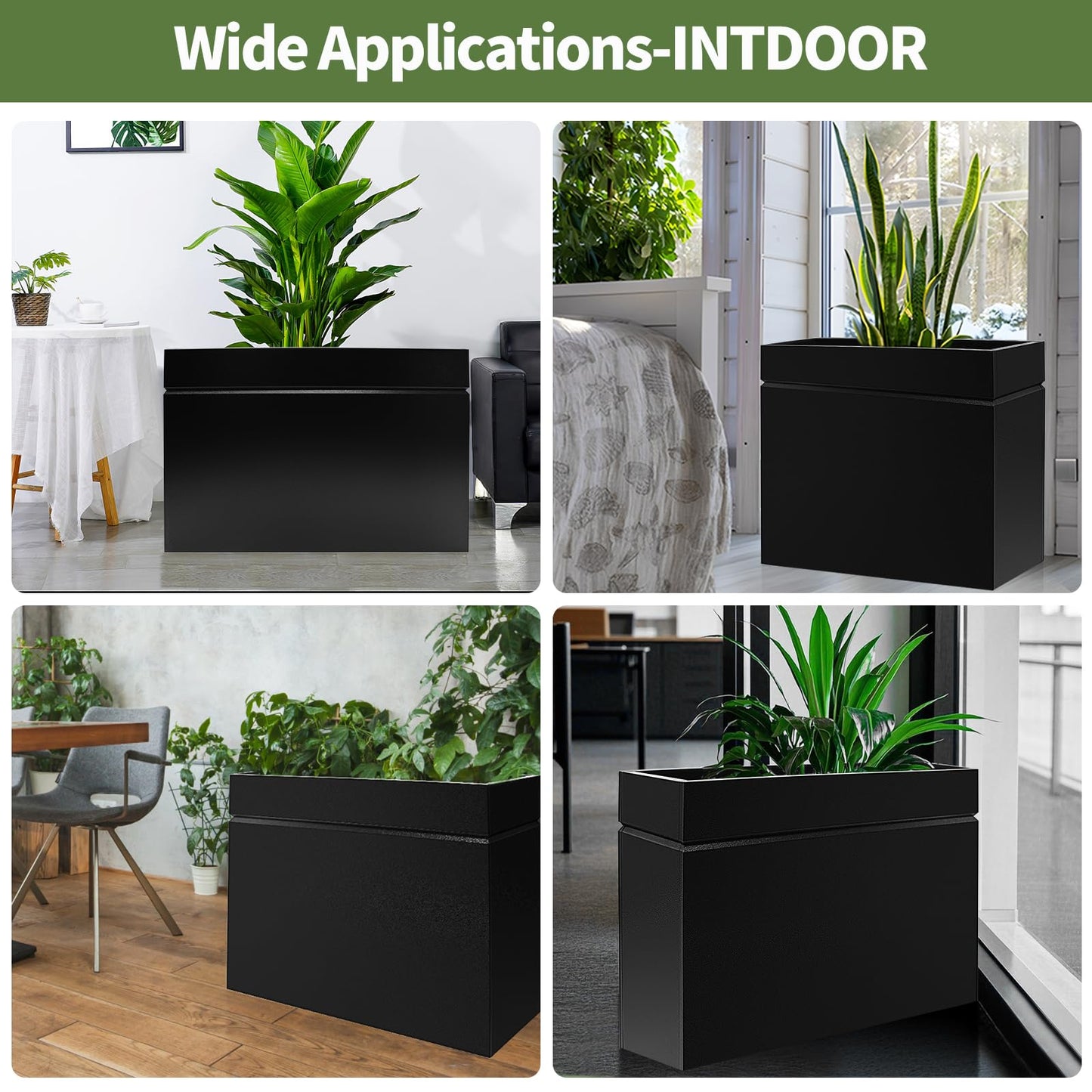 HONYTA Metal Rectangular Planter Box, Powder Coating Steel Large Planters 35" L x 12" W x 26" H with Drainage Hole, Indoor Outdoor All-Weather Use for Home, Porch, Patio, Garden(Black)