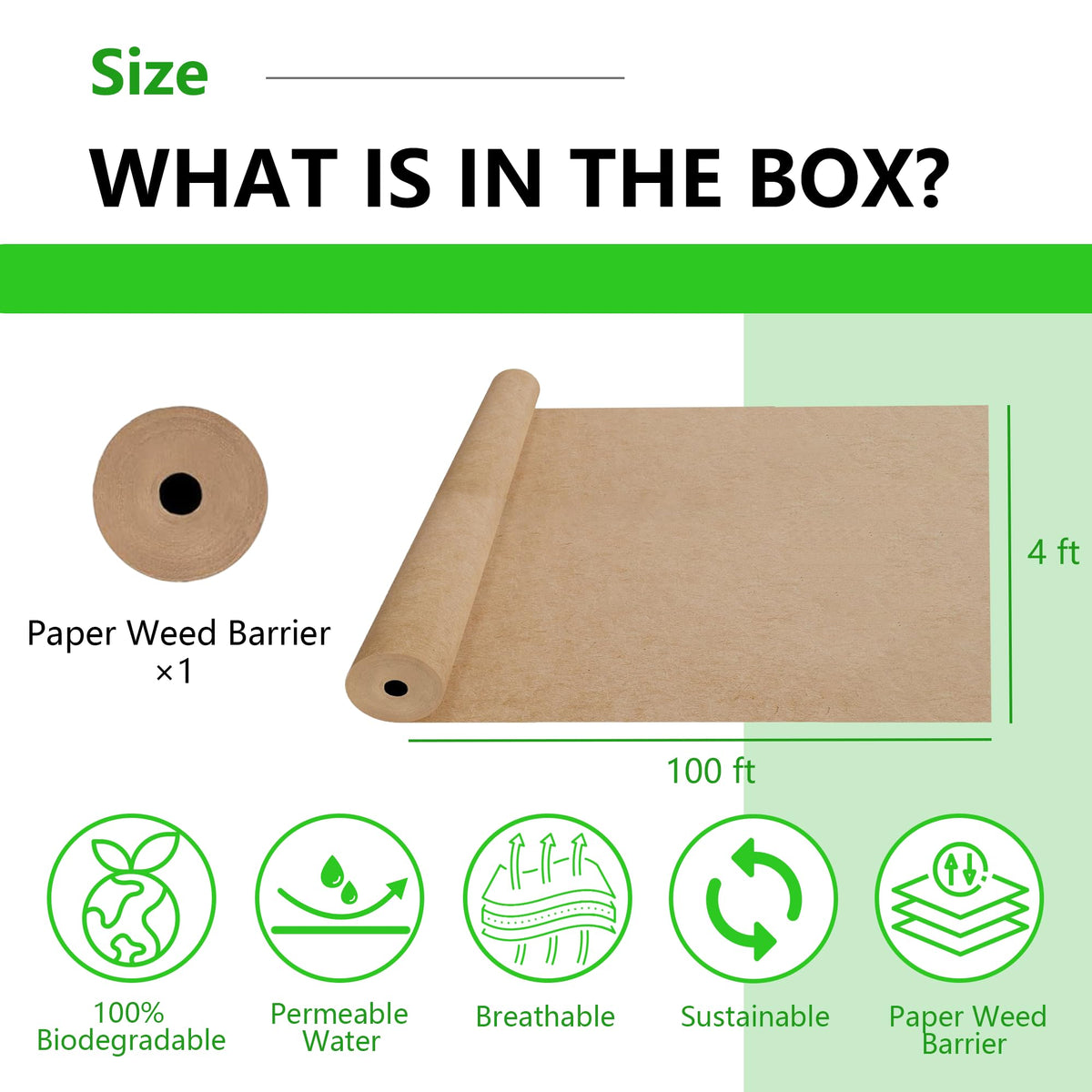 Biodegradable Weed Barrier, 4 x 100 Ft Heavy Duty Garden Paper Biodegradable Landscape Fabric Paper Garden Mulch Rolls Weed Barrier for Weeds, Paper Mulch Rolls Garden Paper for Outdoor Garden Lawn
