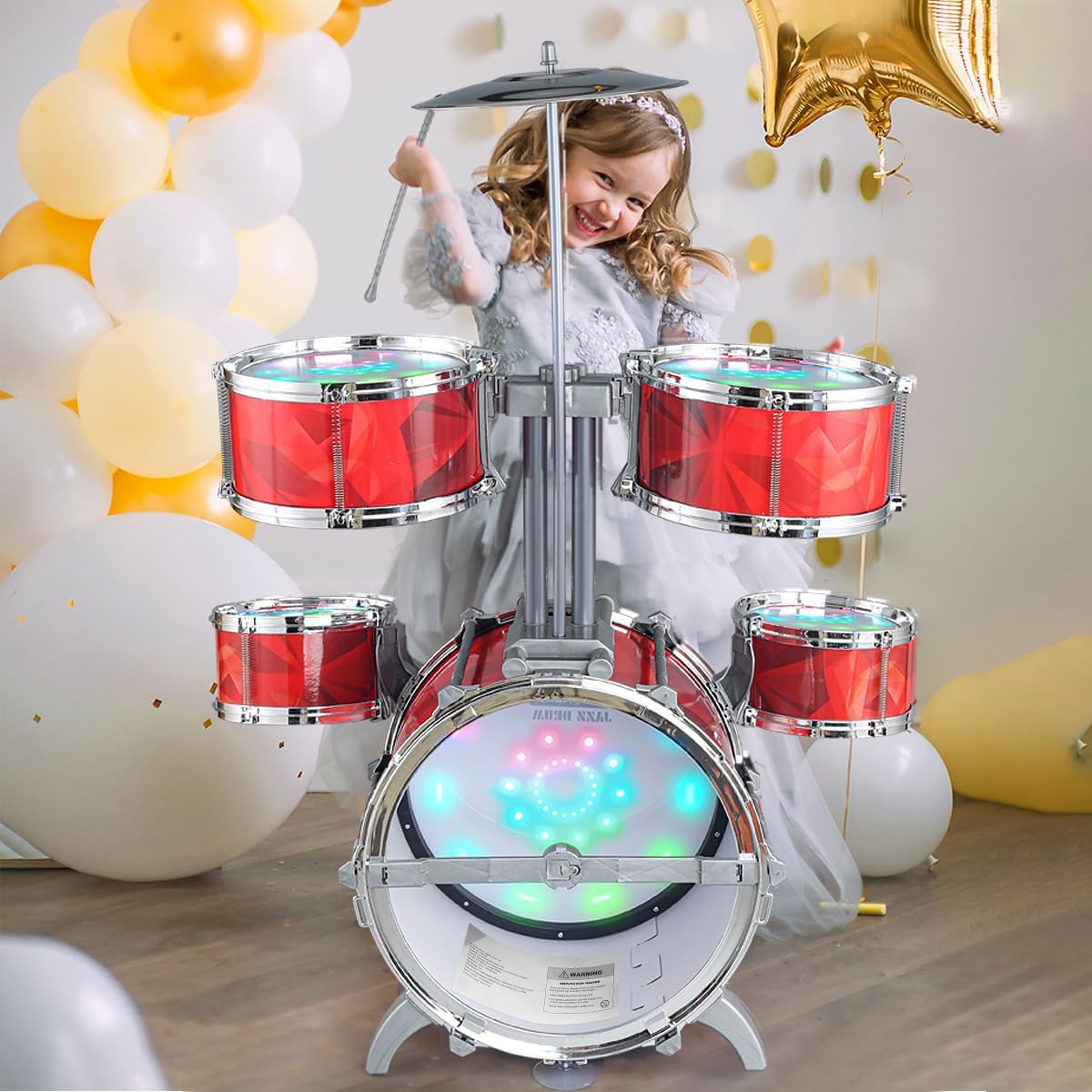 Toddlers Drum Set for Kids 1-3 3-5 with Stool Toys, Higher Bracket of Musical Drum Toys for Toddlers, Red Drumset for Girls Boys 2-4 4-6 Years
