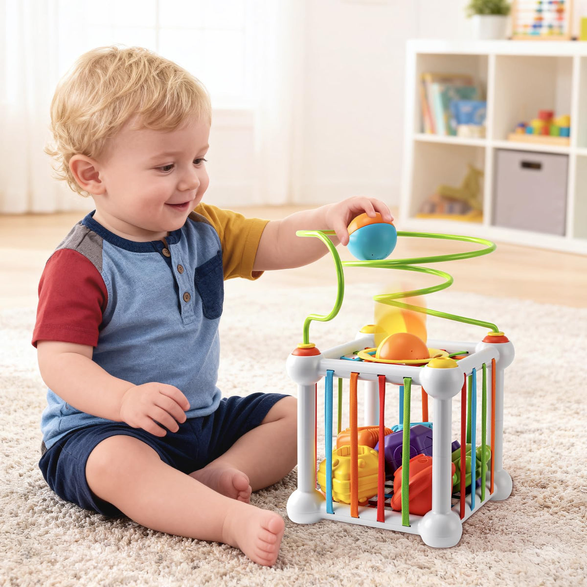 Aprilwolf Montessori Sensory Cube for Toddlers 18 Months + | Educational Activity Center with Elastic Sides | Baby Learning Toys, Wonderful Gift for Birthday Boys & Girls