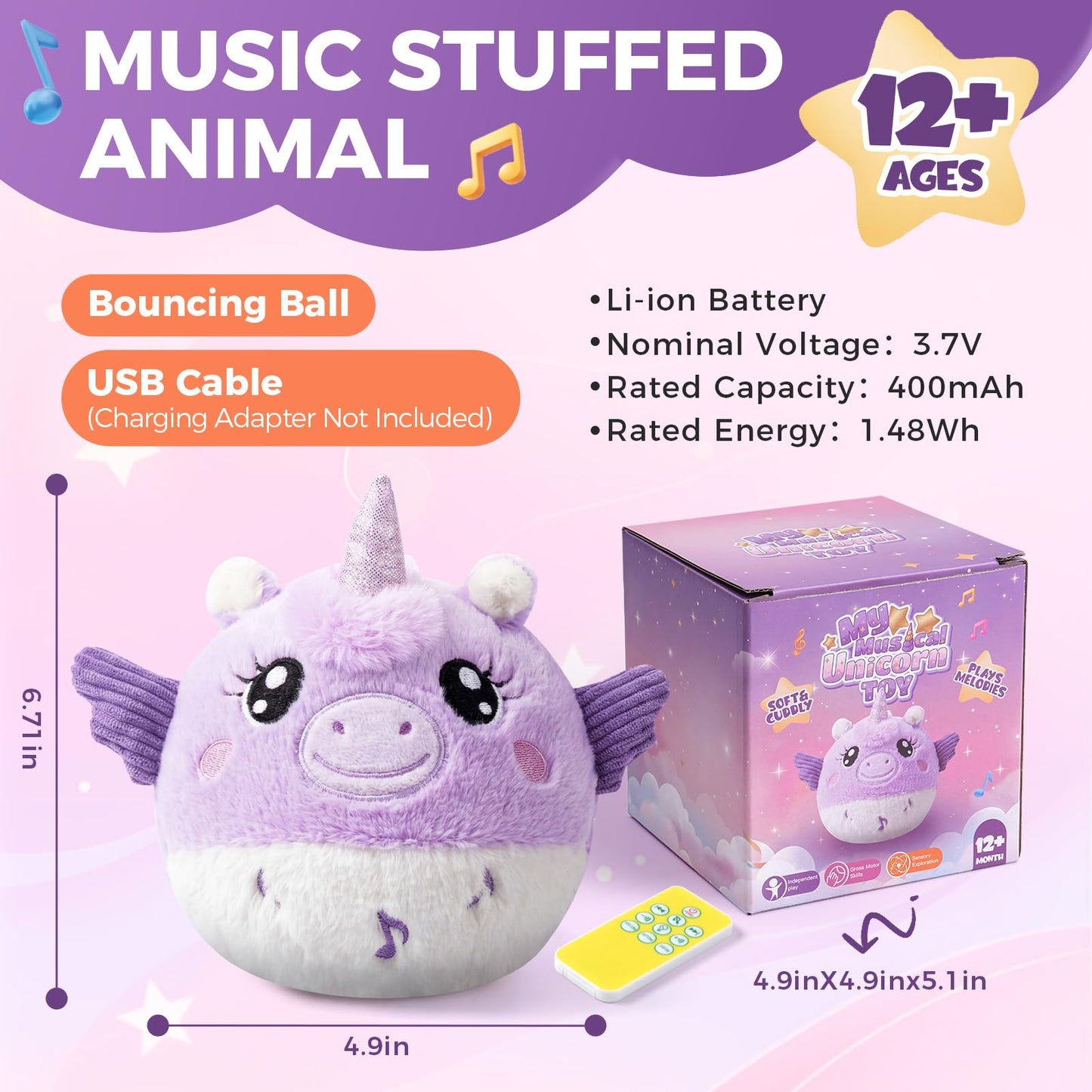 Music Crawling Toy for Baby 6-12 Months, Unicorn Tummy Time Toys & Floor Play Infant Stuffed Animal Toy with Volume Adjustable/Rechargeable/Record, Baby Remote Control Sensory Toy Girl Gift Set