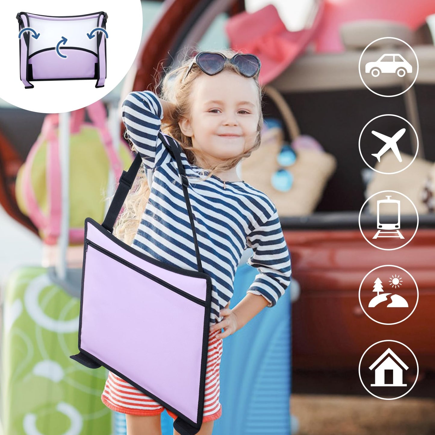 COOLBEBE Kids Travel Tray for Car Seats, Toddler Lap Desk with Dry Erase Surface, Portable Activity Table for Road Trips, Snack & Play Tray (Purple)