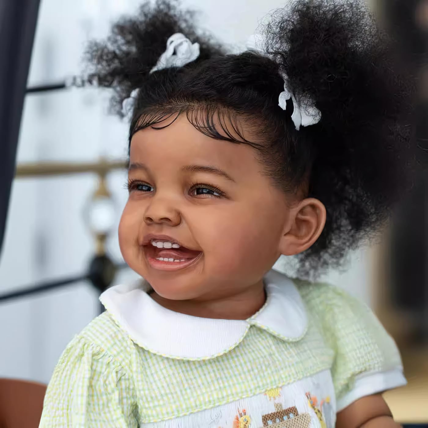 Wamdoll 24Inches Sweet Smiling Rooted Curly Hair Lifelike Reborn Baby Girl Dolls that Look Real and Feel Real, Realistic Newborn Toddler Collectible Art Doll in Dark Brown Skin
