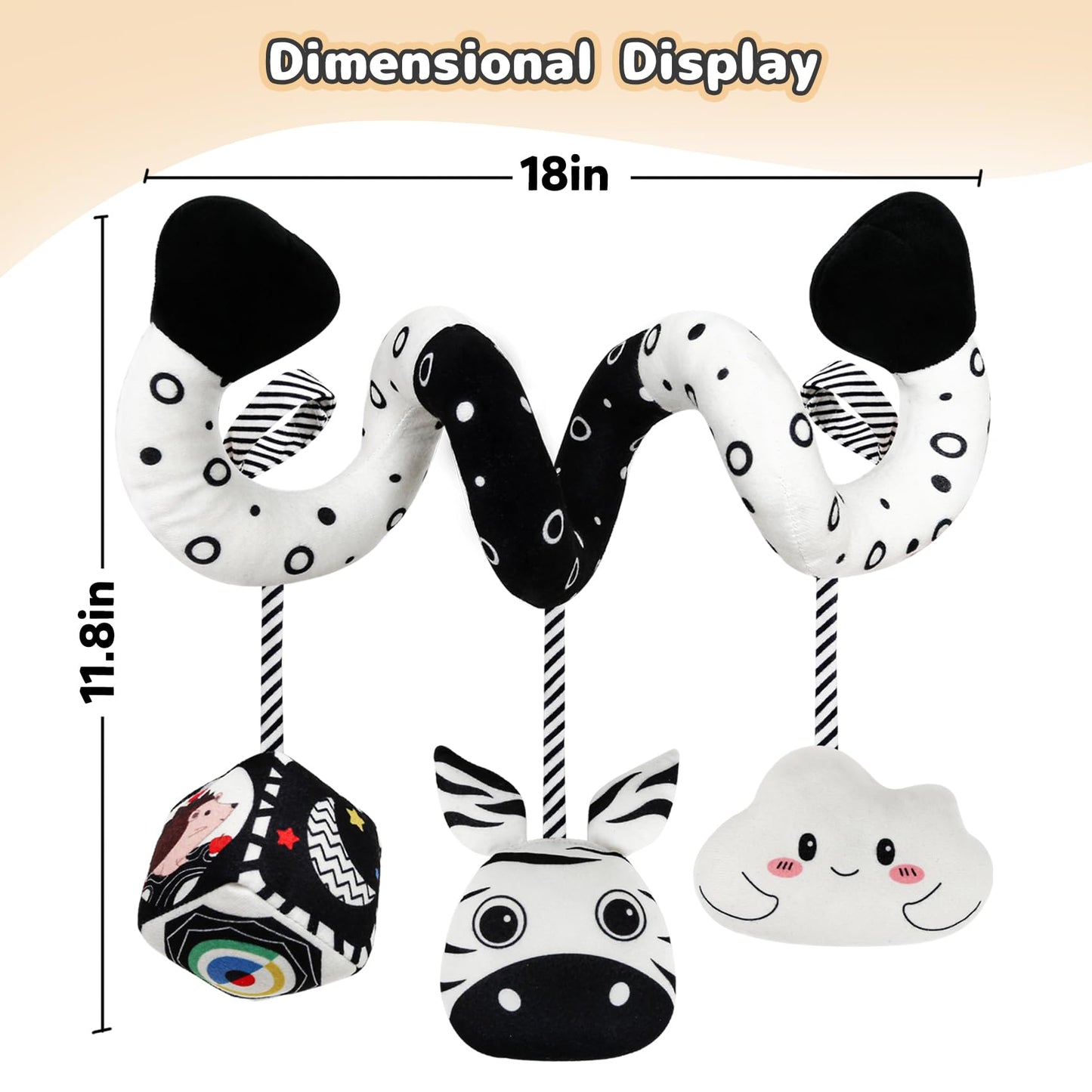 Car Seat Toys for Babies 0-6 Months,Hanging Rattle Toys for Crib Mobile, Baby Spiral Hanging Stroller Black and White High Contrast Toys for Newborn 0 3 6 9 12 Months Baby Boys Girls (Zebra)