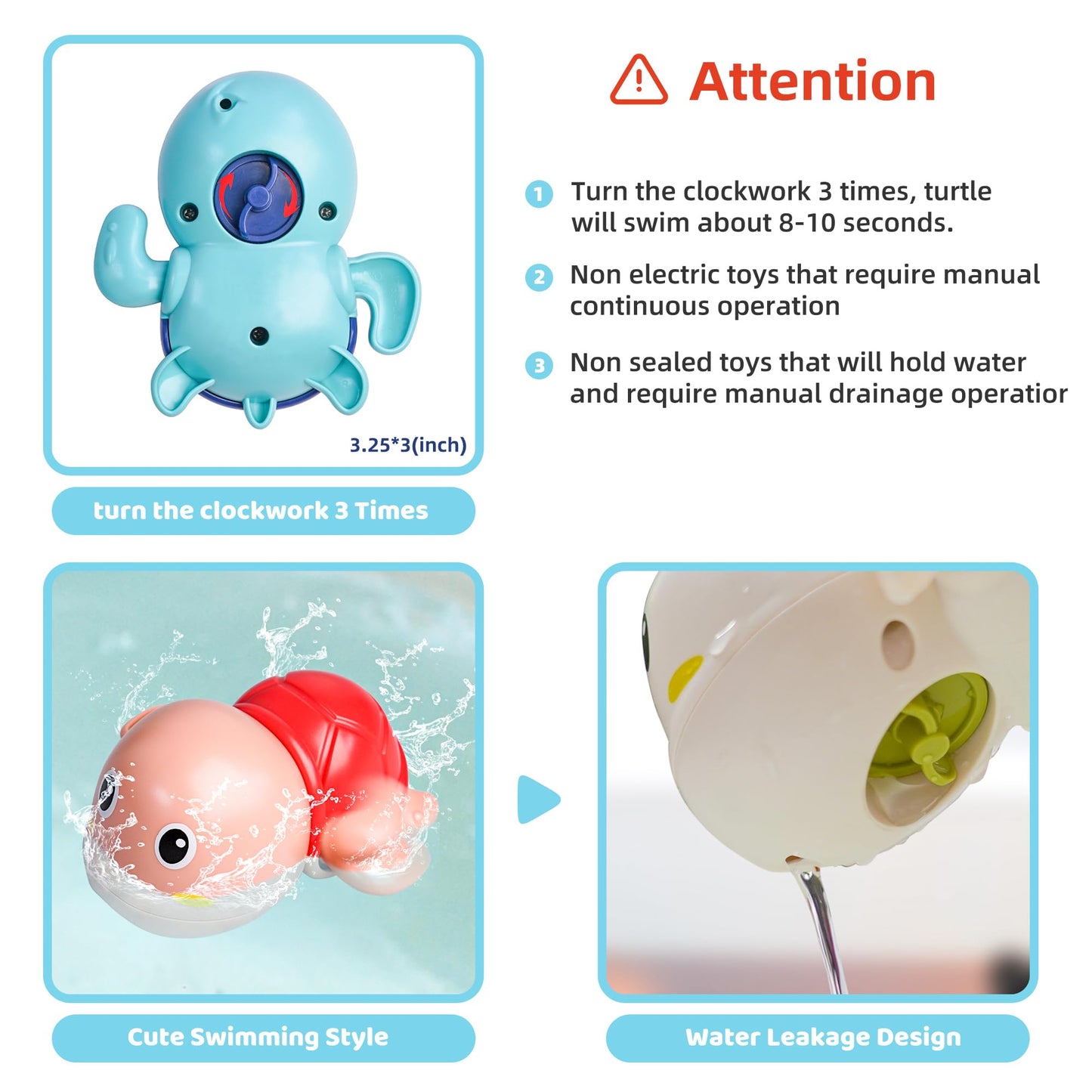 LiKee Bath Toys 3 Pack with 3 Colors | Cute Swimming Turtles Wind Up Toys for Baby Toddlers 1+ Years Old | Floating Bath & Pool Toys for Kids Age 1-3-5 | Baby Shower & Birthday Gift (Boys Girls)