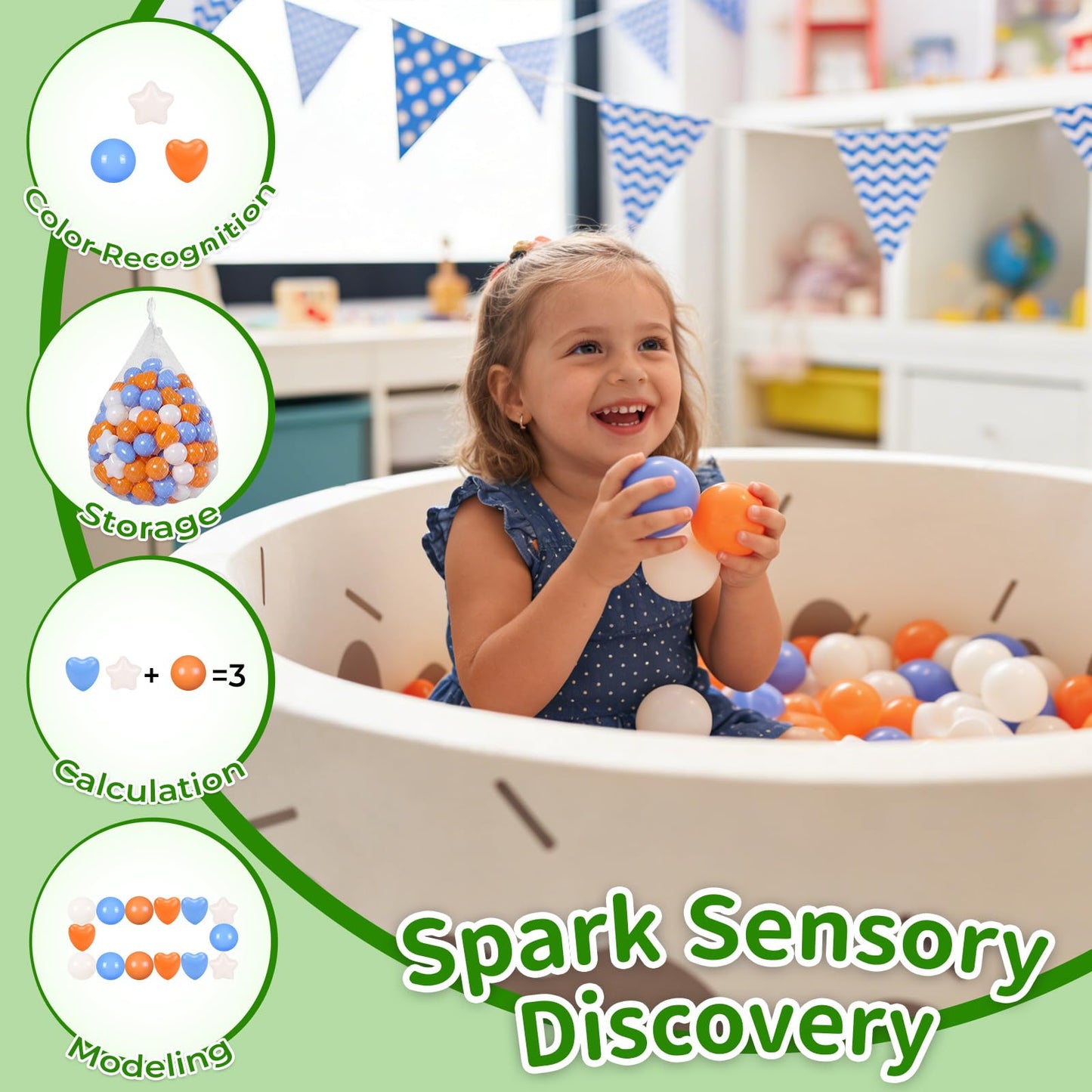 TRENDPLAY Ball Pit Balls Star and Heart Shapes for Toddlers - 200 Count Plastic Balls for Ball Pit Fun and Play (Beige Orange Blue)