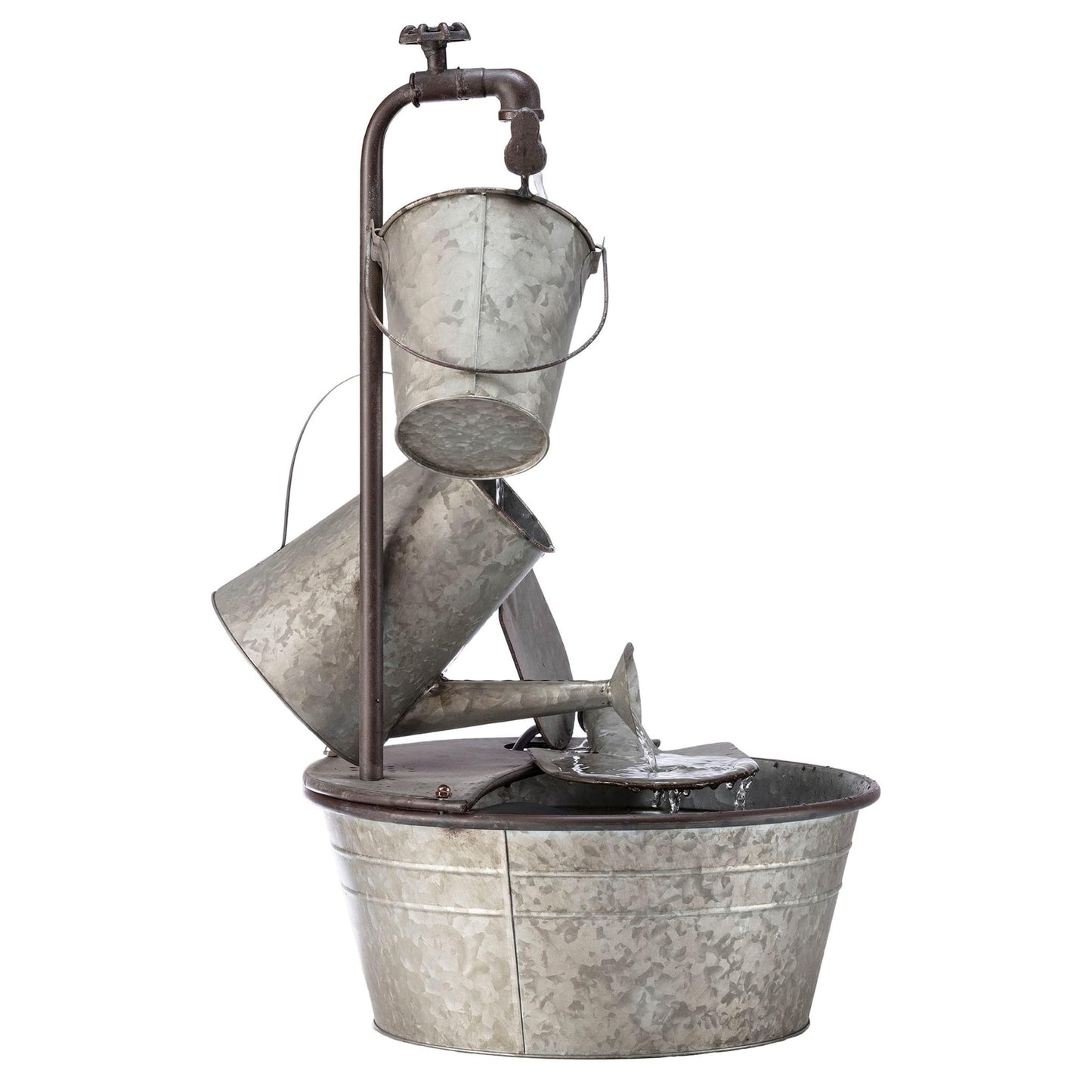 Alpine Corporation YHL106 Outdoor Floor 3-Tiered Metal Garden Tools Water Fountain, Tools and Faucet Waterfall, 28", Gray