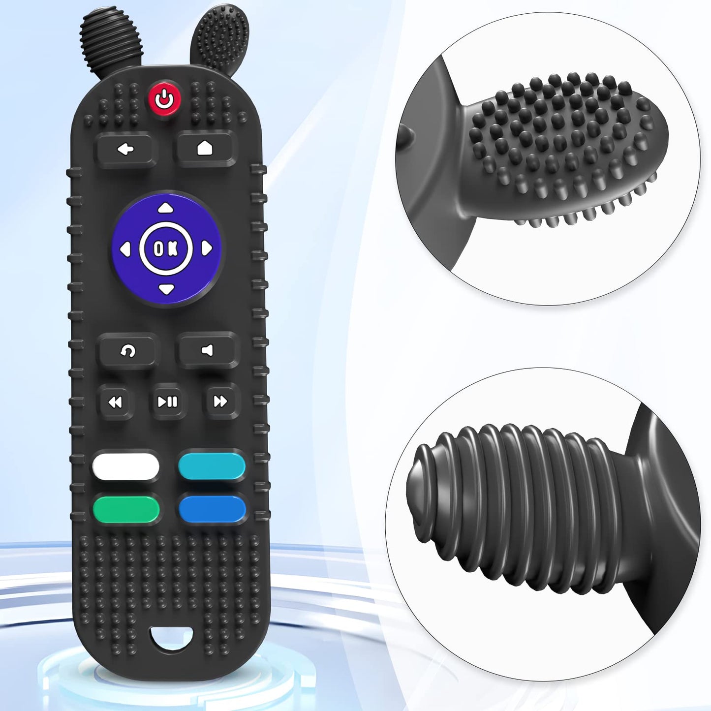 Kaodezhu TV Remote Control Shape Baby Teething Toys and Phone Shape Teether Toys for Babies 6-12 Months, Soft Flexible Silicone Chew Toys for Baby - Black