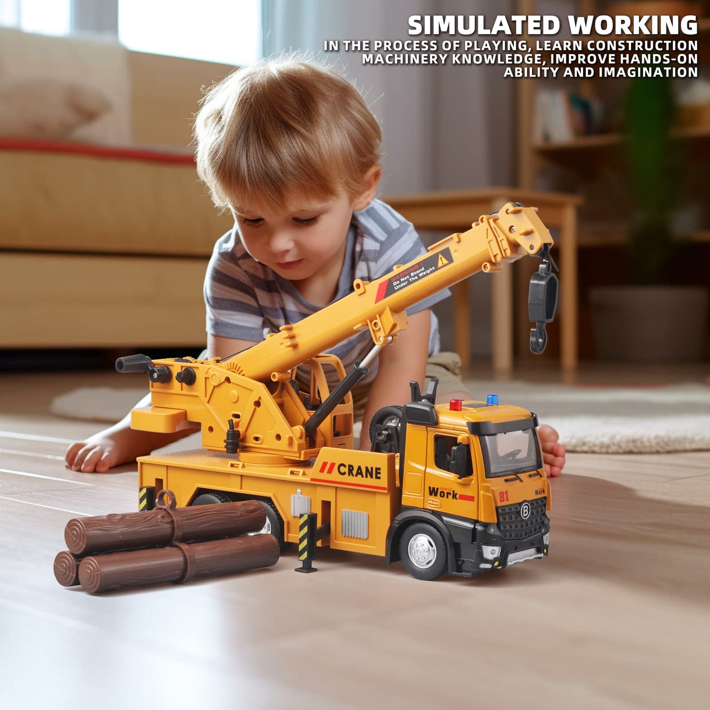 OANMYJJO Children Crane Toy Metal DieCast Crane Model,Construction Truck Toys with Simulated Sounds and Lights,Suitable for Ages 3 and Up Toy Crane for Boys