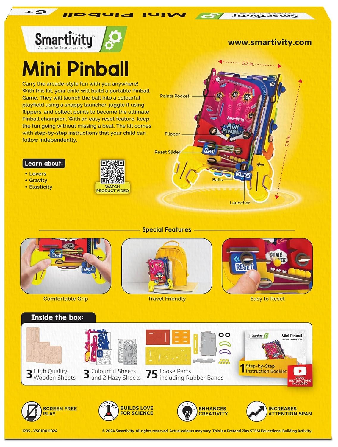 Smartivity Mini Pinball for Kids Ages 6 to 12 Years | Build Your Own - Hand Held Pinball I Birthday Gift for Smart Kids | DIY STEM Toy for Boys & Girls 6,7,8,9,10,11,12 Years Old